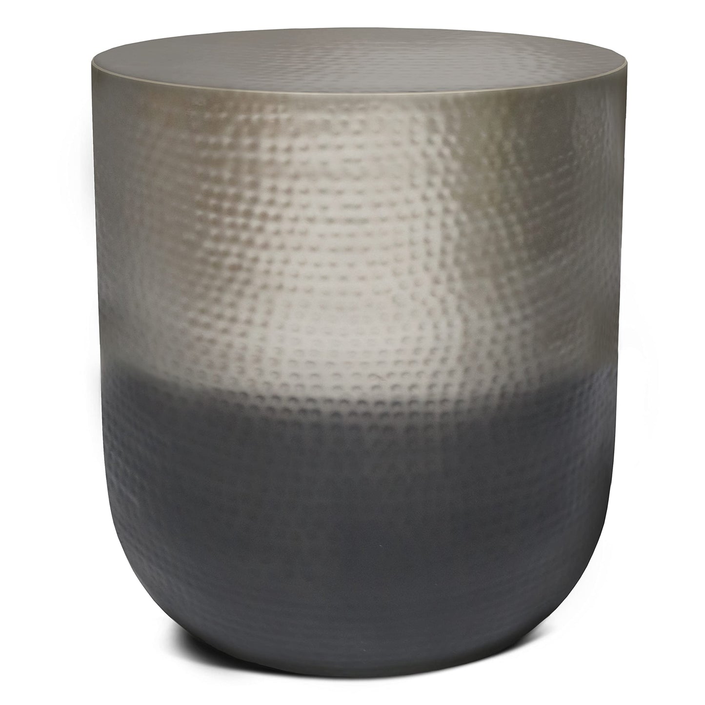 SIMPLIHOME Nova Metal Table - 19 inch Wide Round Iron Accent Table in Silver Ombre, Boho Drum Side Table for Living Room, Bedroom, or Office with Distinctive Textured Finish, Assembled