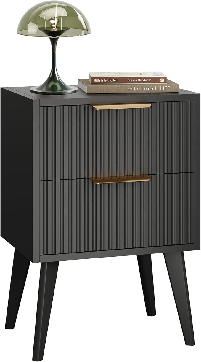 YAUKOMEL Small Black Night Stand, Mid Century Modern Bedside Table, Nightstand