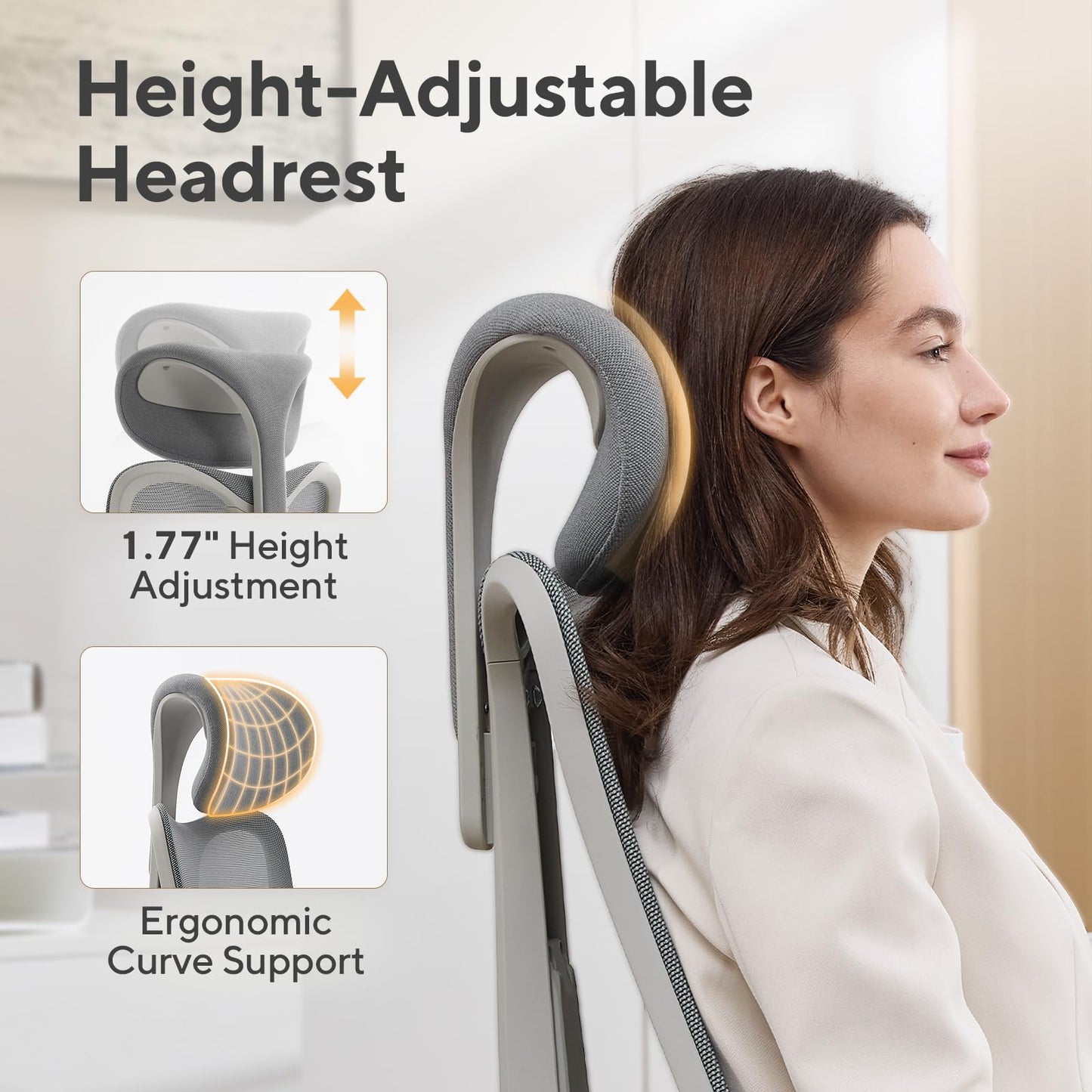 Nouhaus Fluido Ergonomic Office Chair, High Back Mesh Computer Chair w/Height Adjustable Lumbar Support, Backrest & Headrest, Dynamic Back Support, 3D Armrests, Home Office Desk Chairs Comfy (Grey)