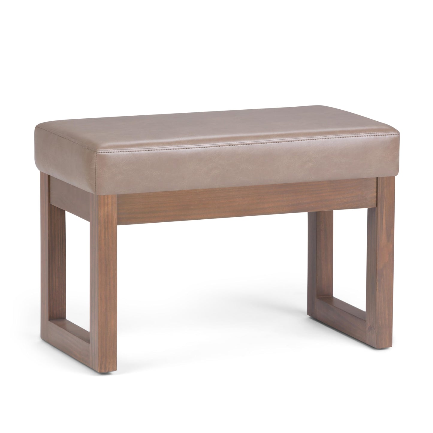 SIMPLIHOME Milltown Small Ottoman Bench - 27" Wide x 18" High Upholstered Vegan Leather Rectangle Footstool Ottoman in Ash Blonde, Contemporary Bench for Living Room with Cushioned Seat, Assembled