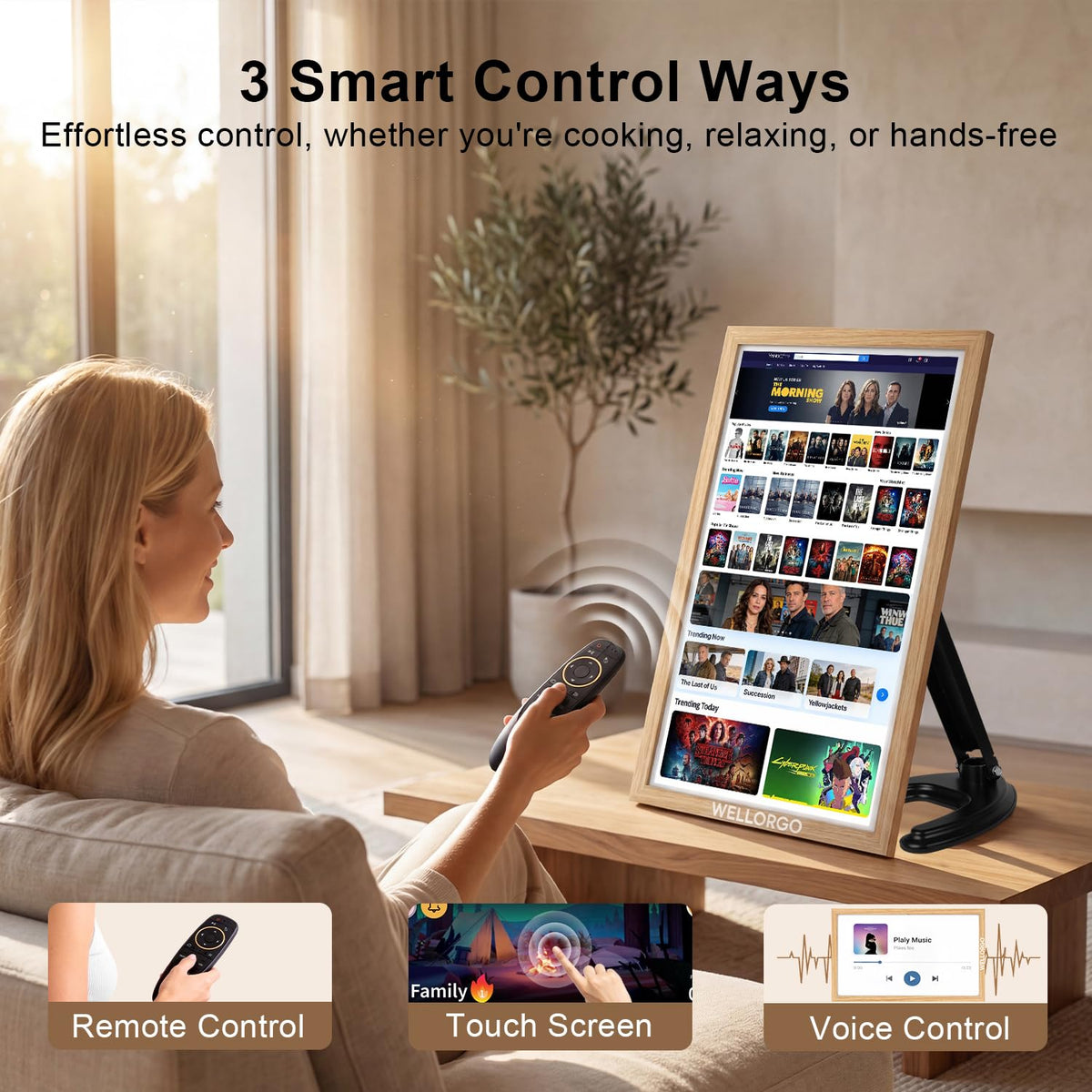 WELLORGO Smart Digital Calendar, 21.5” Electronic Planner with FHD Touch Screen & Remote Control, Electric Family Organizer with Chore Chart Google Play Customizable App, Picture Frame Desk Tablet