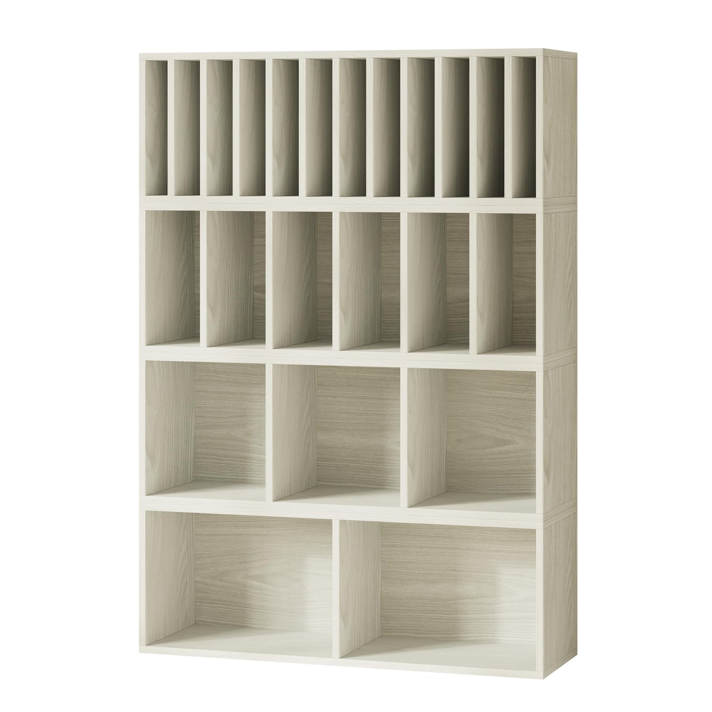 IOTXY DIY Modular Cube Bookcase - CubeXY Customizable Stackable Expandable Combination Set, 23-Cube Open Bookshelf for Books, Fabric Storage Bin, and 7/10-inch Vinyl Record Organizer, Oak