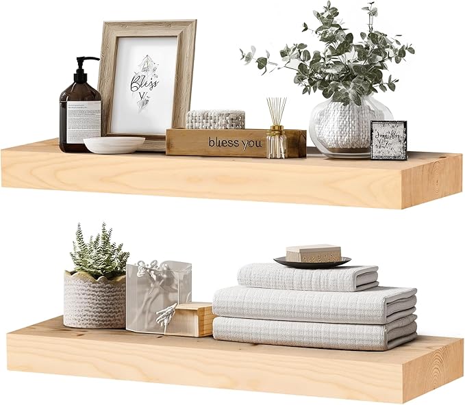24x8x1.6 inch Floating Shelves Set of 2 – Solid Wood Rustic Wood Wall Mounted