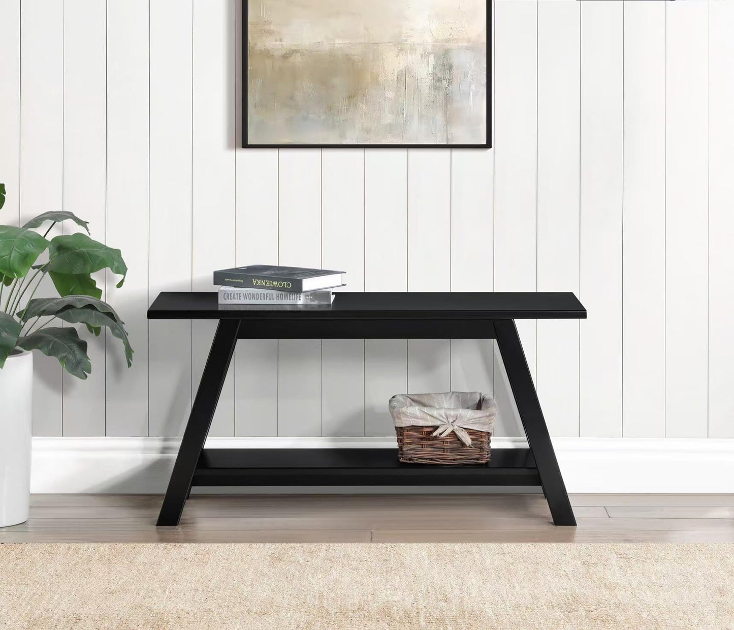 Roundhill Furniture Elyz Solid Wood Bench with Shelf, 36.10-Inch Long, Espresso