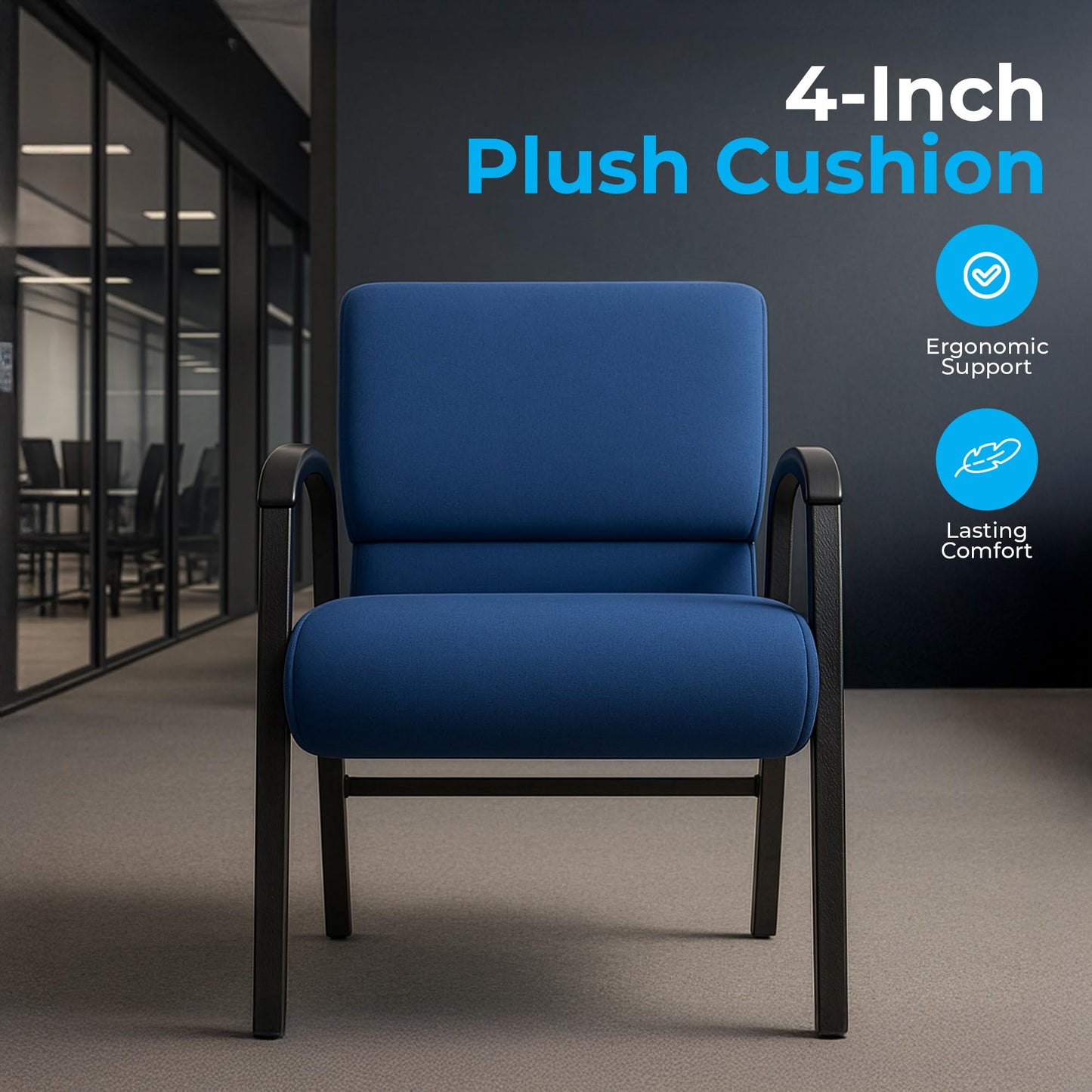 ANTAKIPRO Stationary Office Chair - Ergonomic Guest Chair with Waterfall Cushion Seat, Back Card Pocket & Armrests, Backrest Incline, Stackable Design, Suitable for Reception & Waiting Rooms
