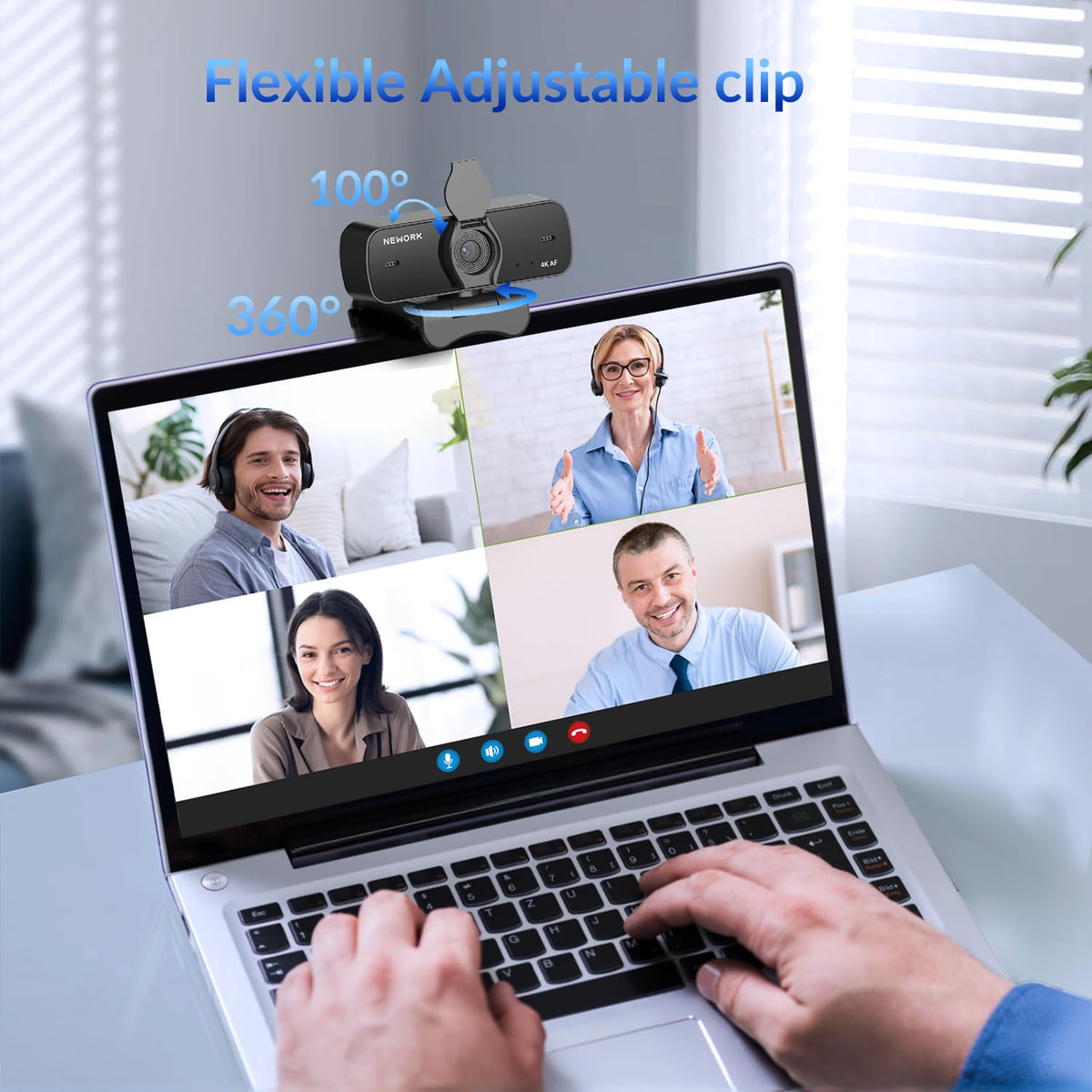 NEWORK 4K Webcam for PC with 2 Noise-Cancelling Microphones, Stable Auto Focus, Plug&Play Computer Camera for Online Teaching, Meetings, and Remote Communication (with Tripod)
