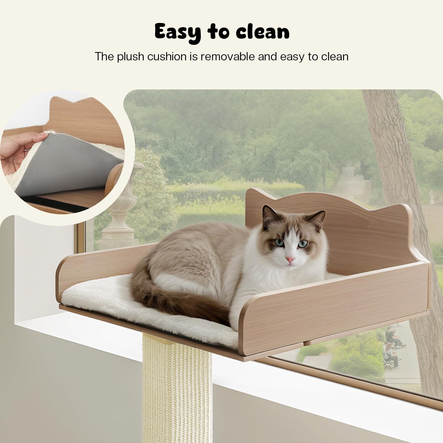 Cat Window Perch with Thick Sisal Scratching Post, Cats Hammock for Window with 3 Upgrade Suction Cups, 55" Adjustable Tall Cat Scratching Post with Large Perch, Cats Window Bed with Fluffy Cushion