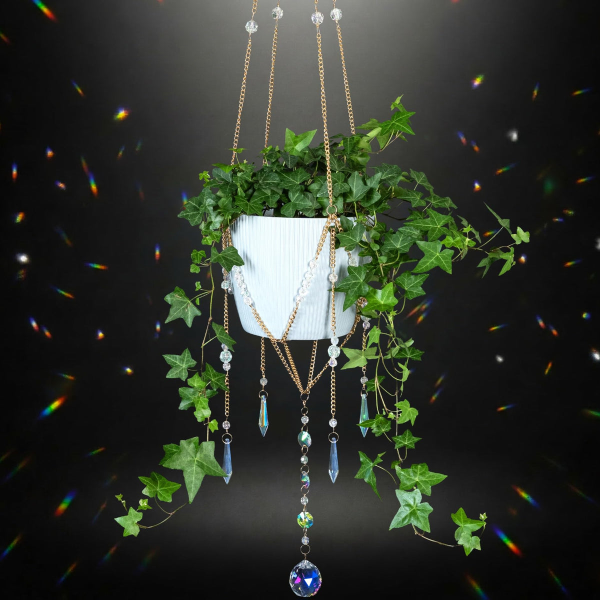 Sun Catcher Plant Hanger with Beads and Glass Crystal Ball Suncatcher.