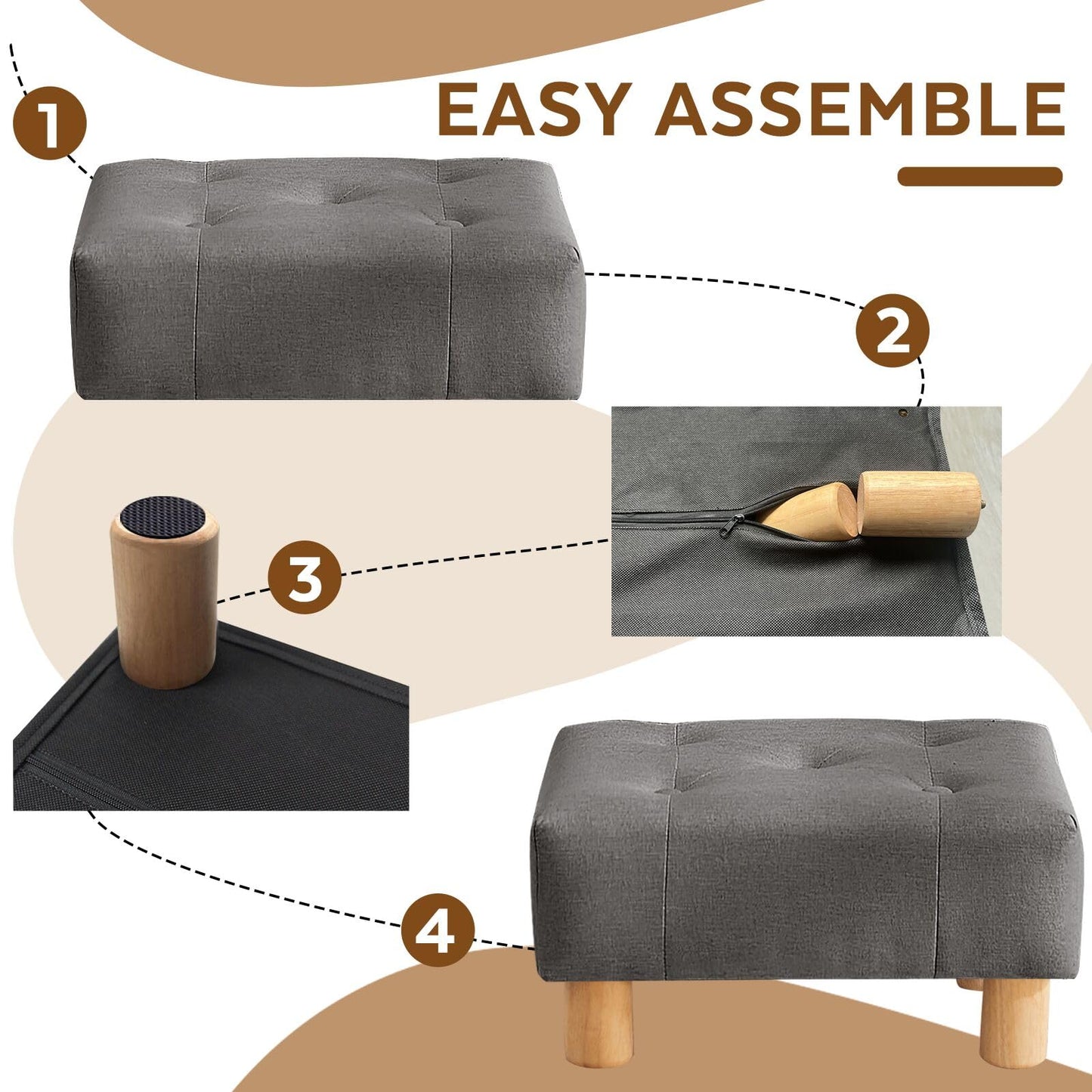 FIMIVIBI Small Foot Stool Ottoman, Linen Footstool Ottoman Foot Rest for Couch, Rectangle Footstools and Ottomans Small for Living Room, Entryway and Bedroom (Gray)
