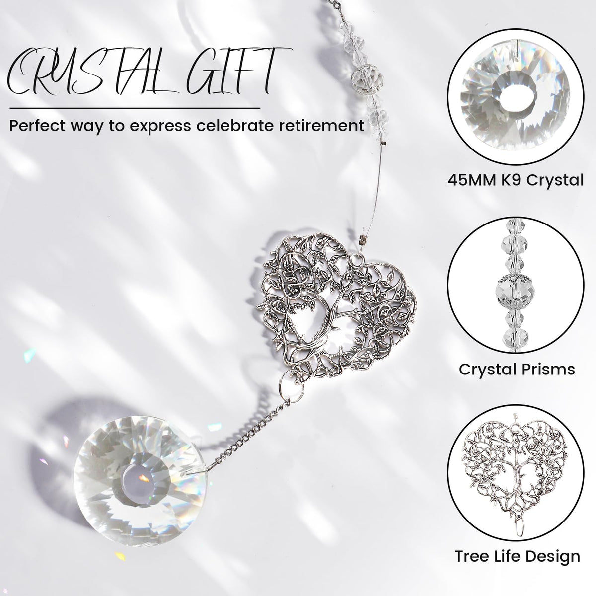 Elivida Retirement Gift for Woman Men, Best Gifts for Retirement 2025, You Shine The Work Rainbow Maker Cool Farewell Gifts, Going Away Gift Crystal Hanging Ornament, Heart Shaped Tree Life Design
