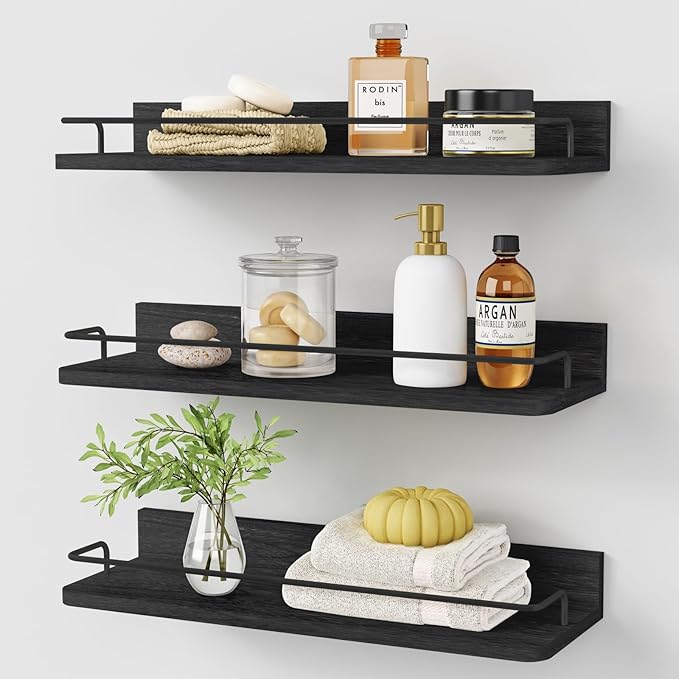 Forbena Black Floating Shelves for Wall, Bahtroom Wall Shelves Over Toilet