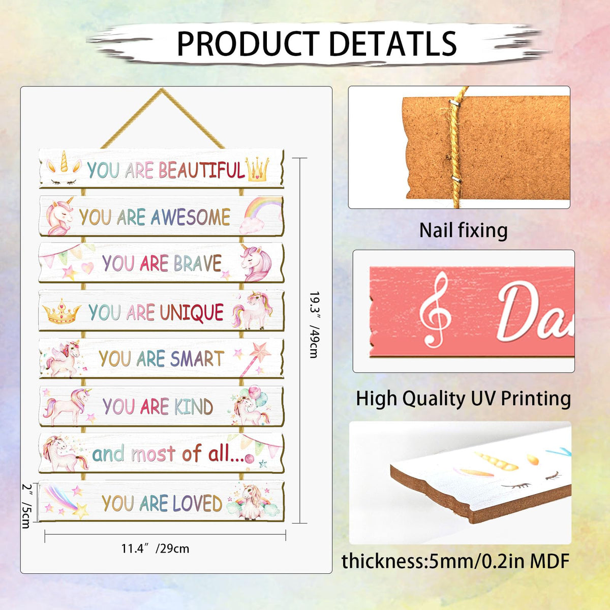 Rutiyoka Unicorn Wall Art for Girls' Bedroom - Inspirational Decor for Kids' Room & Nursery