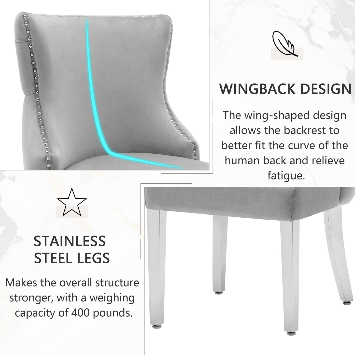 UDAX Velvet Dining Chairs Set of 4, Upholstered Tufted Backrest Sillas de Comedor, Luxurious Dining Chairs with Stainless Steel Legs, Modern Seating for Kitchen, Bedroom & Living Room