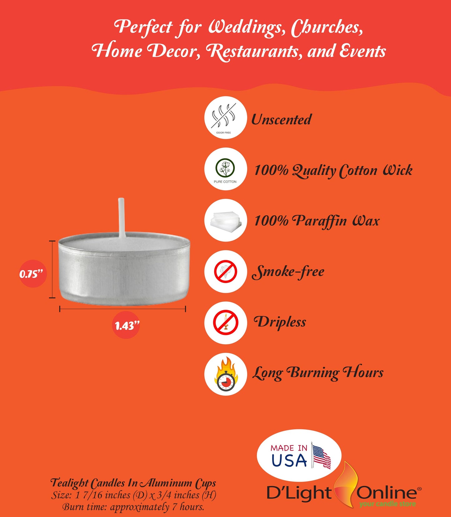 D’Light Online 7 Hours Long Burn Time Unscented White Tealight Candles in Aluminum Cup for Home Decor, Wedding, Holiday, Restaurants, Shabbat, Spa or as a Emergency Candle - Set of 400