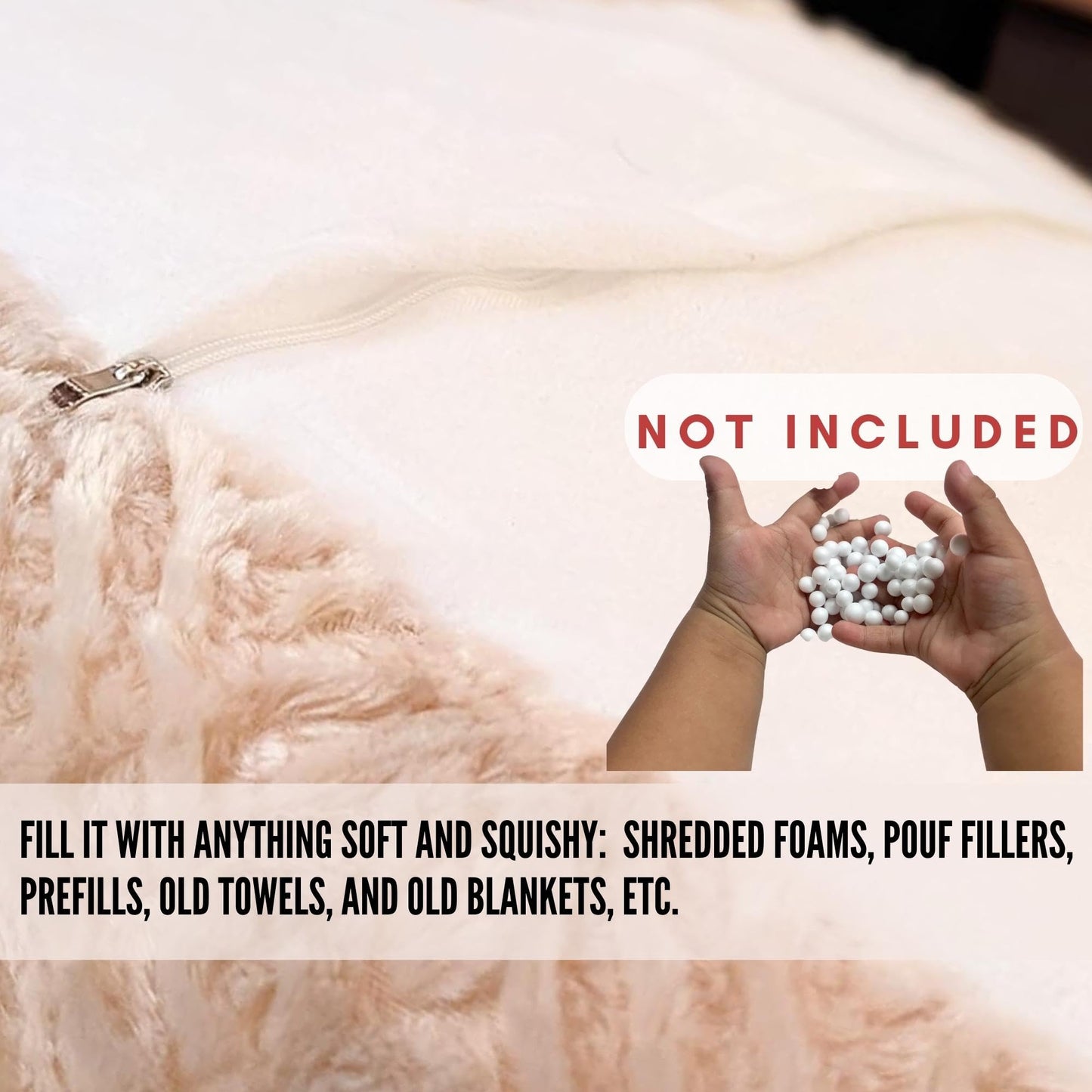 DaDalogy Bedding Champagne Ivory Gold Faux Fur Ottoman Pouf Cover - Nude Neutral Elegant Cozy Soft Pattern with Zipper (Unstuffed) Large 18" x 18" x 18"