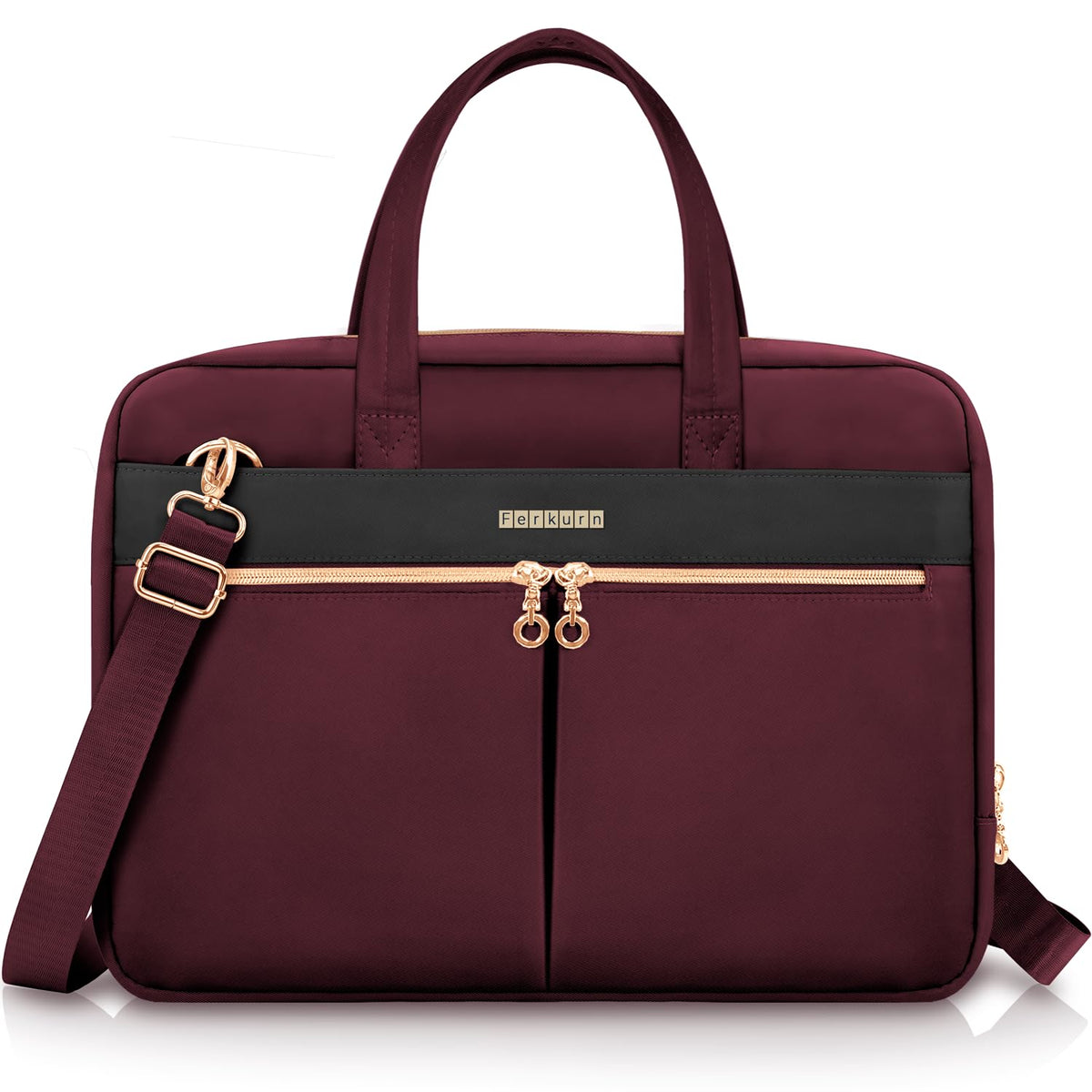 Ferkurn Laptop Bag Case Women Men Computer Bag Compatible with MacBook/HP/LG/Dell, Shoulder Strap Slim Carrying Messenger Briefcase, Wine Red, 17-17.3 Inch