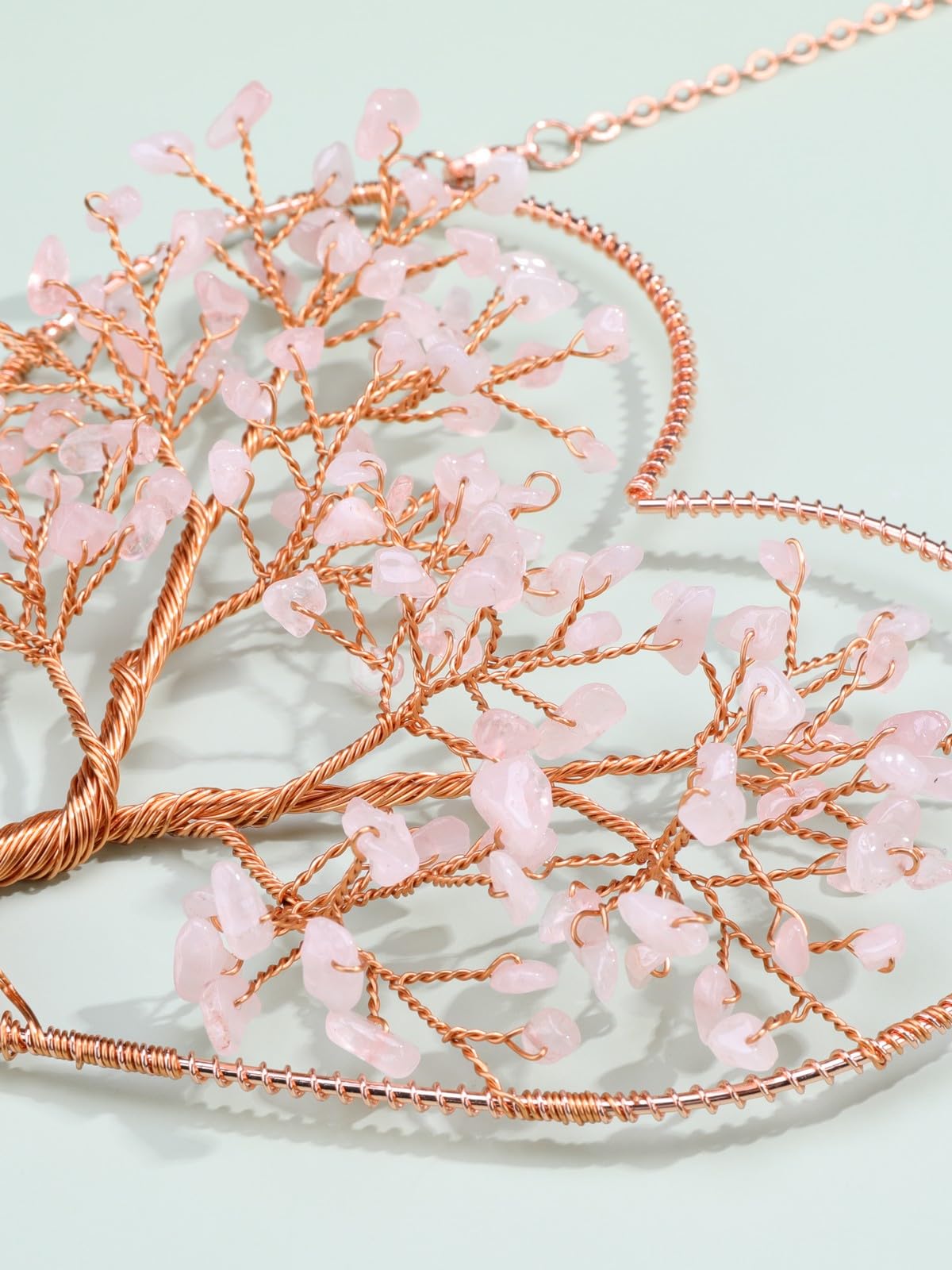 CrystalTears Rose Quartz Crystal Tree Life Heart Hanging Ornament for Home Wall Window Room Decor, Healing Crystals Gemstone Wall Hanger, Positive Crystal Gifts for Women Mom Birthday Christmas