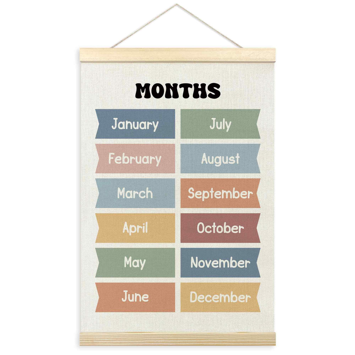 TLESKE Boho Classroom Months of the Year Poster Hanger Frame, Homeschool Hanging Wall Art Decor for Toddler Kids Room Nursery Playroom, Preschool Prek Learning Educational Poster Print Banner, 16x24