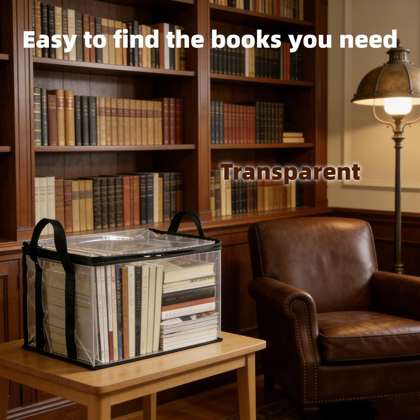 2-Pack Large Clear Book Storage Bags - Waterproof Plastic Comic Book Bin with Carrying Handles - Portable Book Display Case & Closet Organizer for Used Books, DVDs and Magazines - 15" x 9.5" x 12.5"