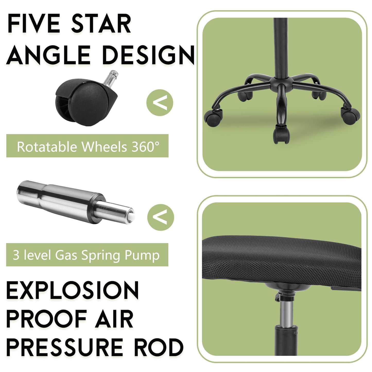 BestOffice Ergonomic Office Chair Desk Chair Mesh Computer Chair Armless Back Support Modern Executive Rolling Swivel Chair with Lumbar Support（Black）