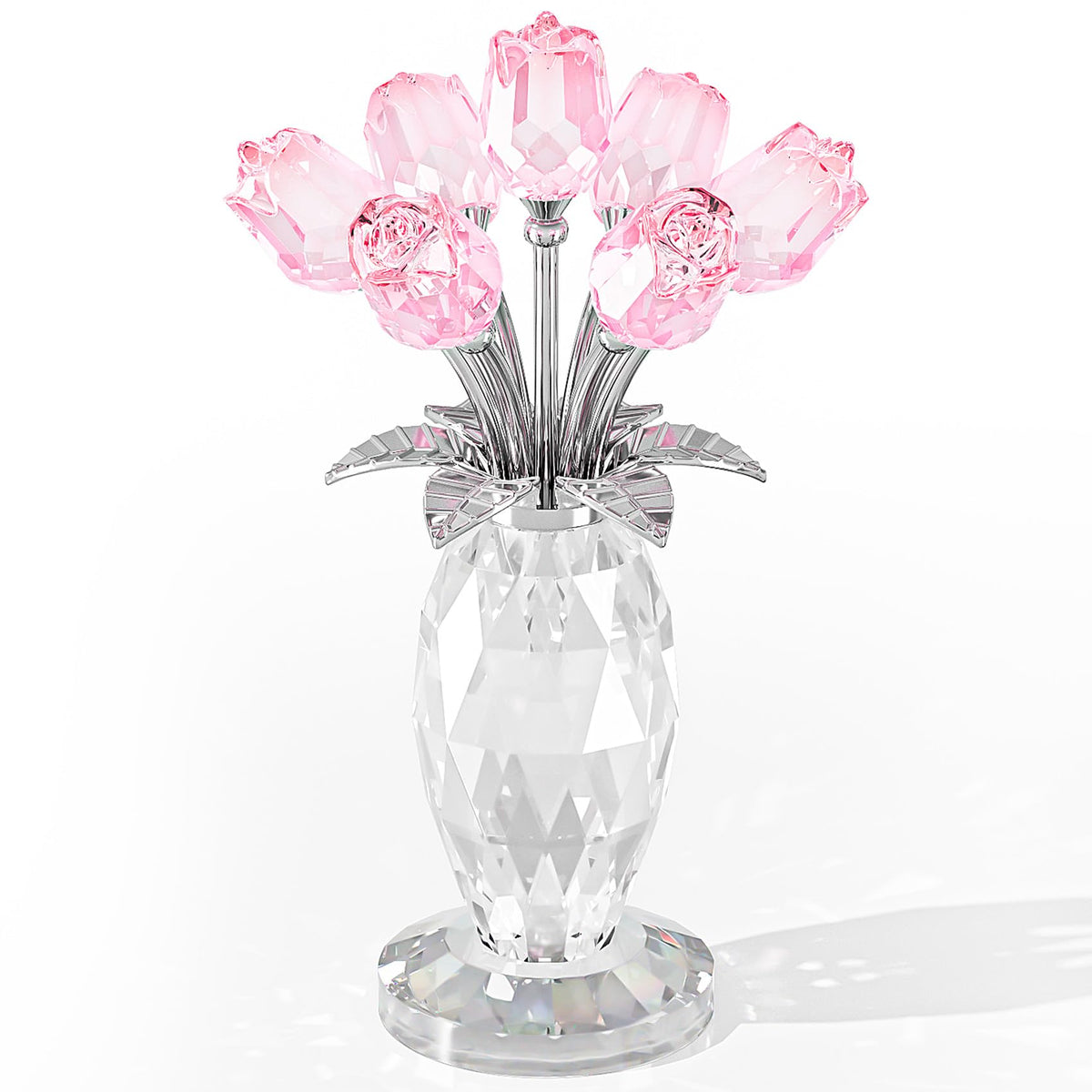Movdyka Glass Rose Flower Pink Bouquet Crystal Figurines Home Decor