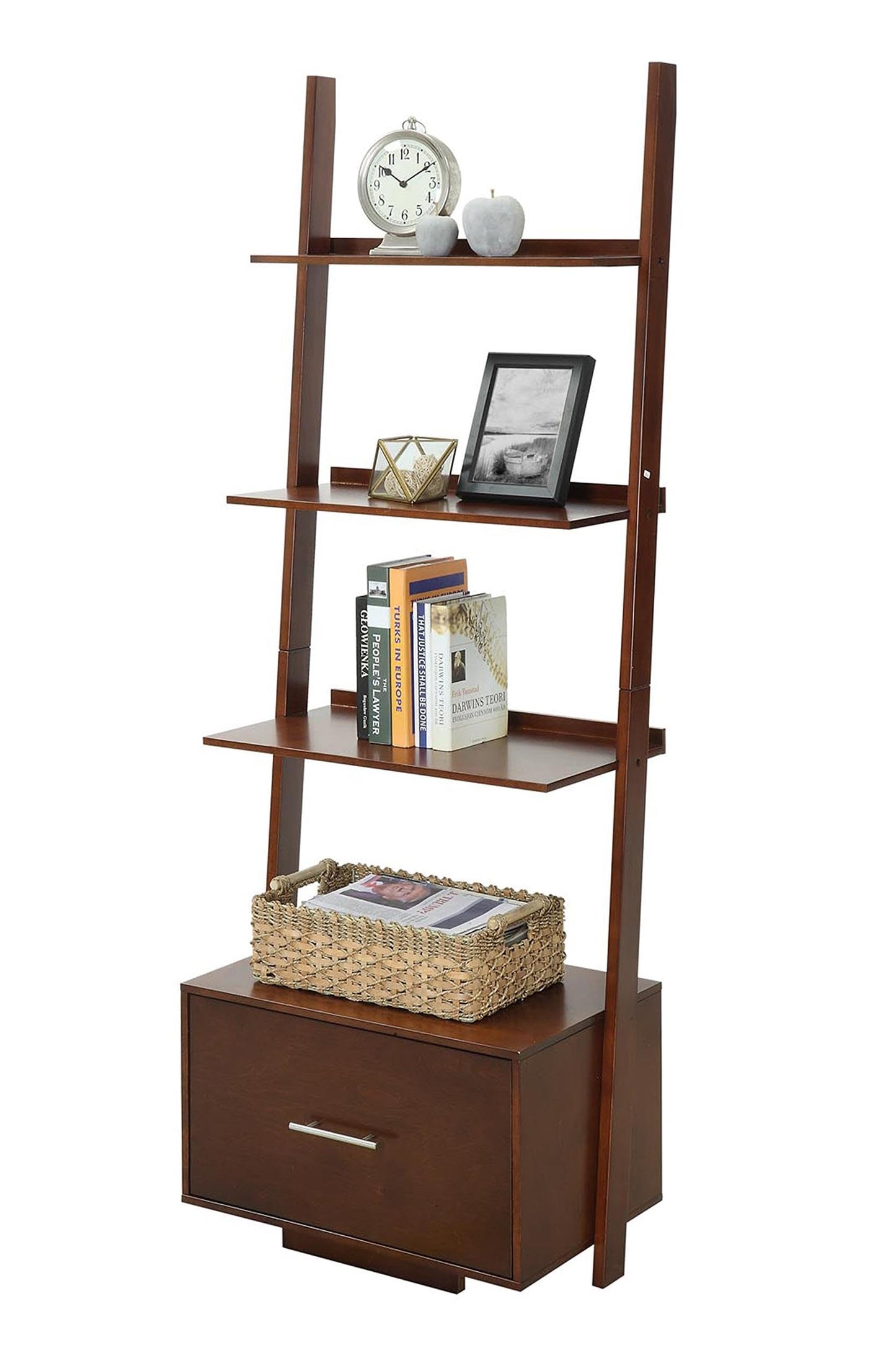 Convenience Concepts American Heritage Ladder Bookcase with File Drawer, Espresso