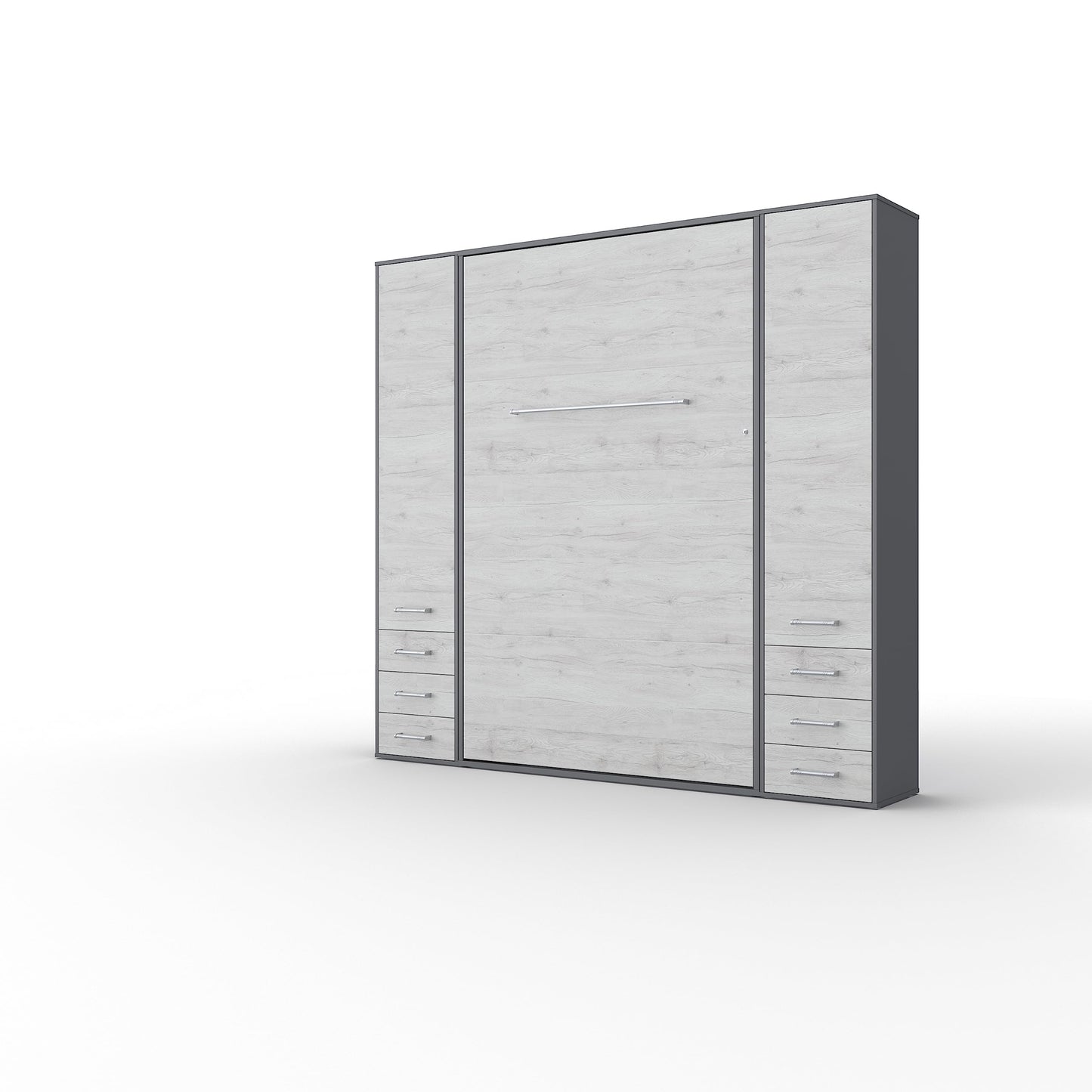 INVENTO Vertical Wall Bed, European Queen Size with 2 cabinets (Slate Grey/White Monaco)