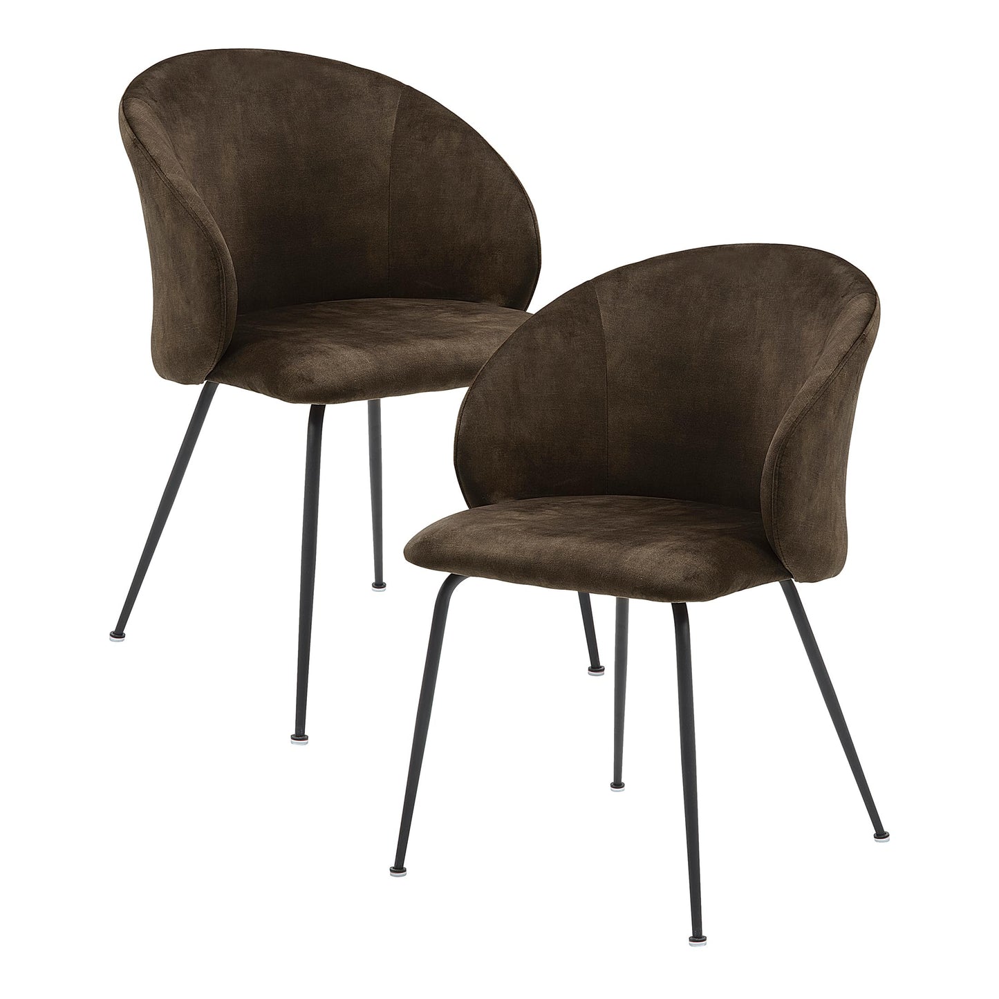 Lexicon Dining Chairs Set of 2, Modern Kitchen & Dining Room Chairs, Velvet Upholstered Cushion Seat, Round Back, Armless, Sturdy Black Metal Legs, Easy Assemble, Brown