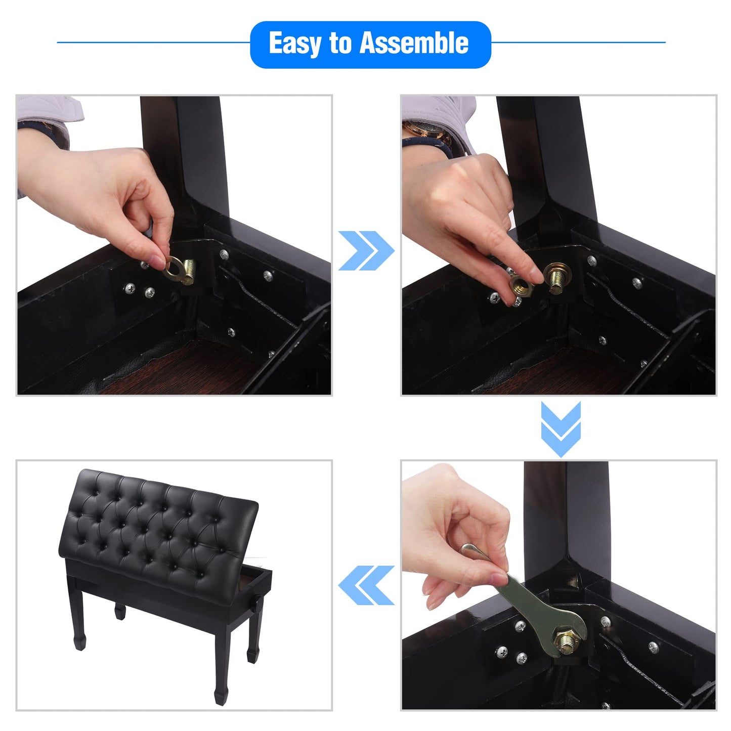 ALAPUR Adjustable Duet Piano Bench with Storage,Heavy Duty Wooden Double Keyboard Piano Bench Seat with PU Leather Cushion,Black