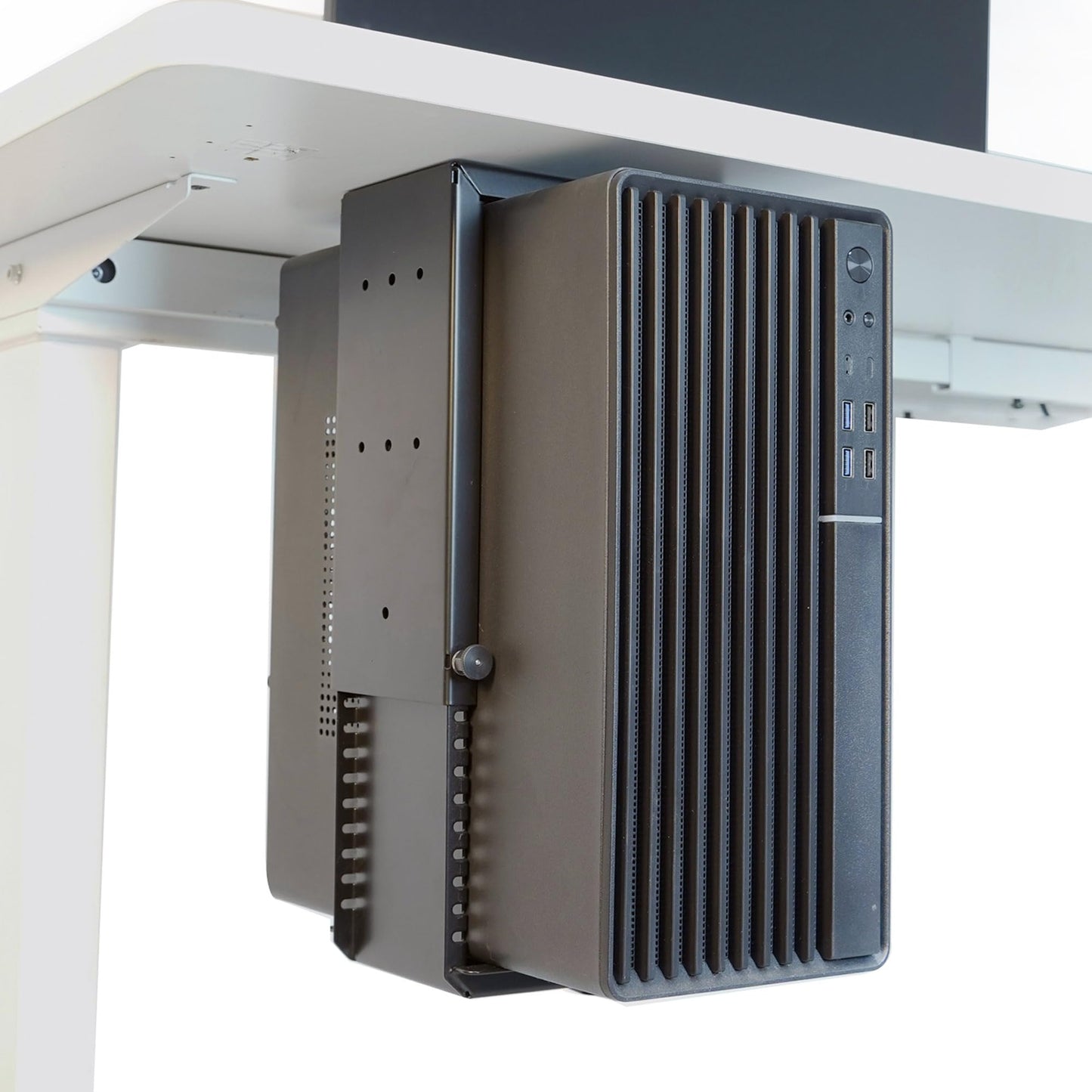 Bylitco Universal Wall or Under Desk CPU Mount, Small PC/NAS Bracket – 4.5 to 9.2 inch Wide Computer Holder, Space-Saving Design with Safety Lock,Max Load 32Lbs