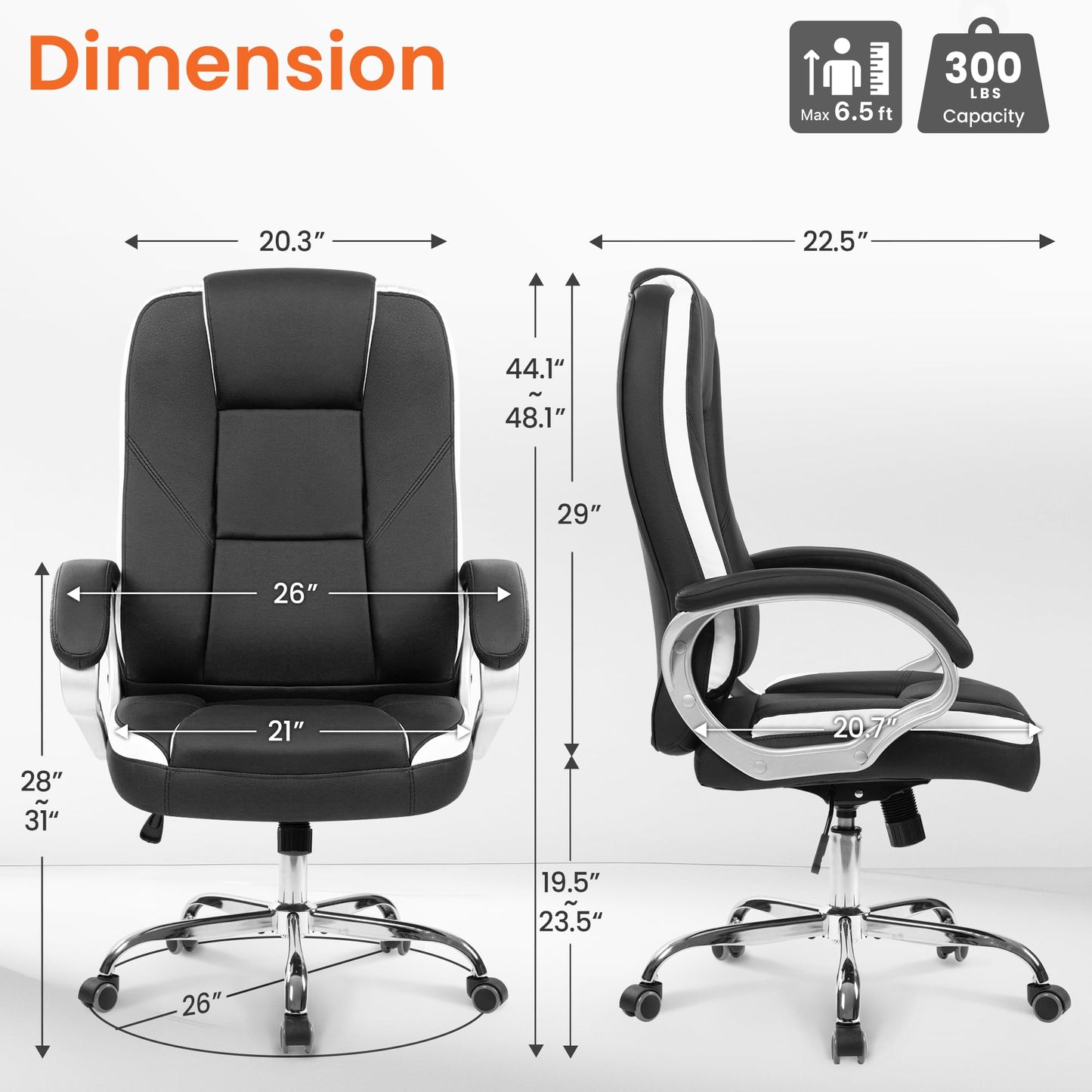 NEO CHAIR Office Desk Ergonomic Gaming Computer Chair High Back Adjustable PU Leather with Lumbar Support, Swivel Rolling Wheels, Executive Managerial Task Chair (Black)