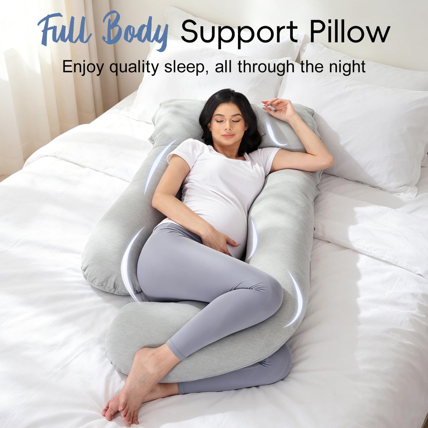 EZMOM Pregnancy Pillow for Sleeping, Soft 57“ Full Body Maternity Pillow, U Shaped with Removable Washable Cover, Support for Back, Belly, Leg, Hip, Neck & Shoulder (Cooling Grey)