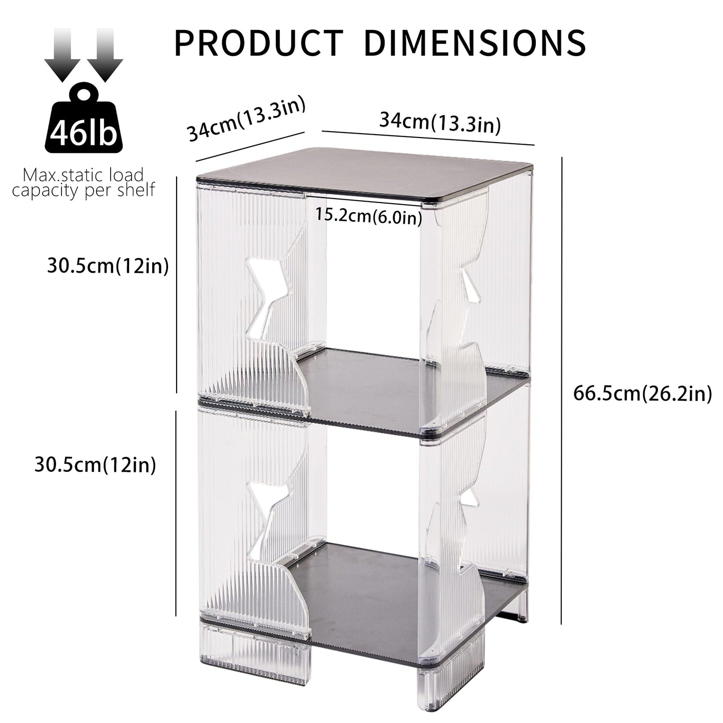 MUKAI Side Tables Set of 2 End Table with 3 Storage Shelve Transparent Bedside Simplicity Clear 3-Tier Nightstands Small Spaces lockers Office Bedroom Living Room Study Transparent