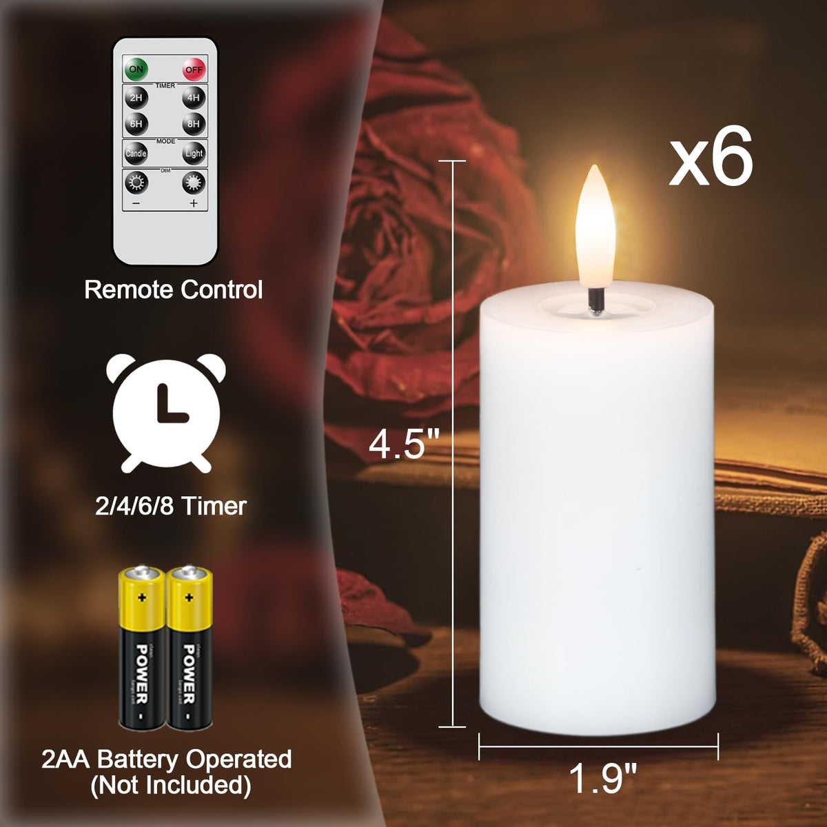 Lasumora Mirror Surface Votive Candles Battery Operated with Remote Timer, 6pcs Real Wax LED Votive Candle Realistic Flickering for Wreaths Memorial Lantern Φ 2" H 4.5” White