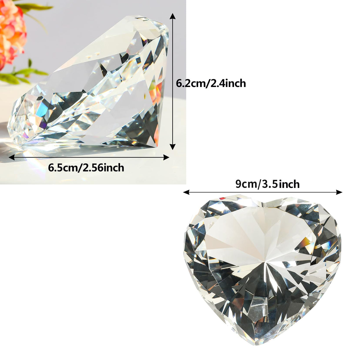 SWTHONY Bundle of 80mm and 90mm Crystal Diamond Paperweight Gems Home Decor