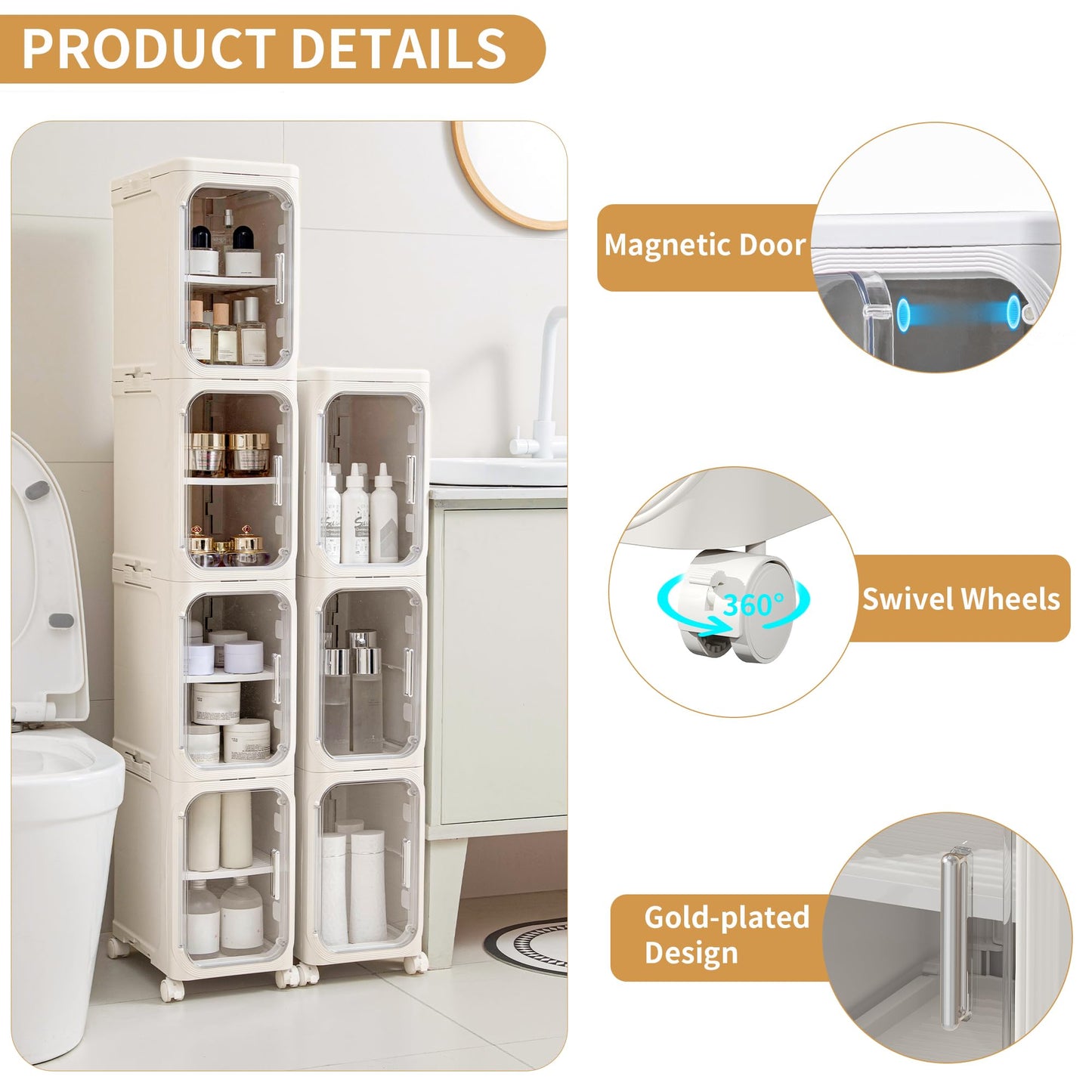 Lifelongpal 2-Tier Slim Narrow Bathroom Storage Cabinet, Cream White