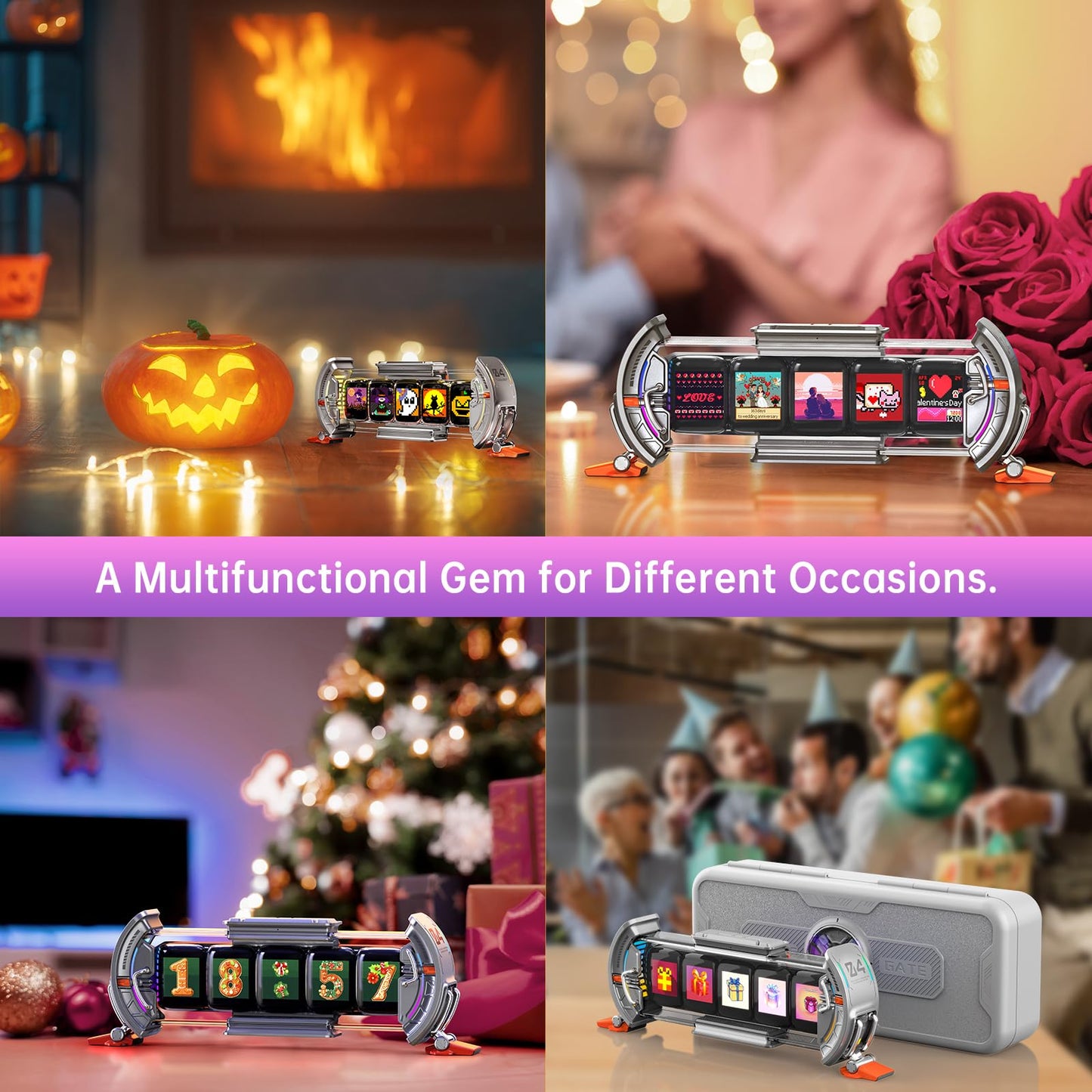 Divoom Times Gate - Cyberpunk Gaming Setup Digital Alarm Clock, Smart APP, WiFi Connect, RGB LED Display, Personalized Financial & Bitcoin Dashboard, Pixel Art for Gaming Room & Office Decor, Silver