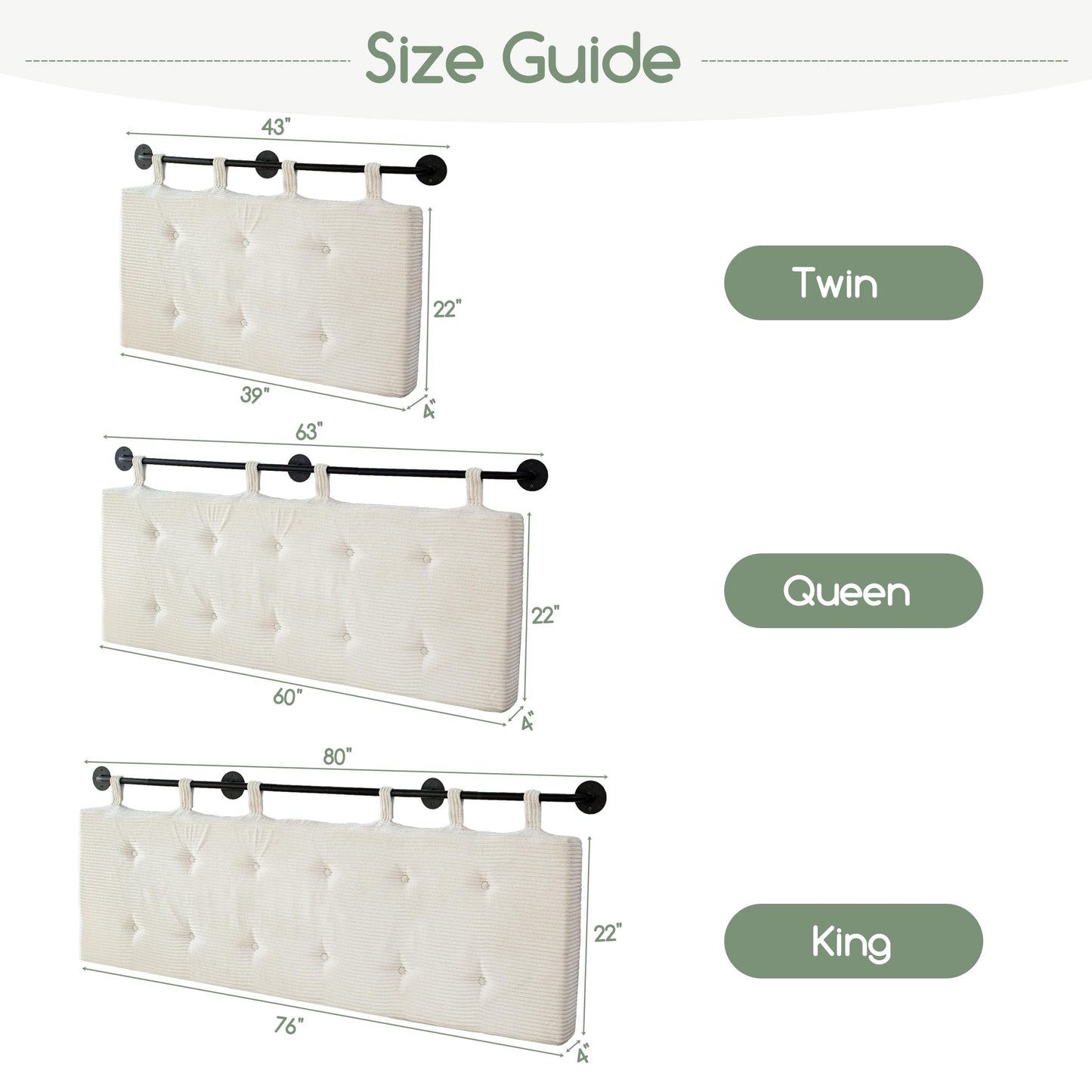 HIGOGOGO Wall Mounted Headboards for Queen Size Bed, Hanging Head Board Wall with Button Tufting, Adjustable Height Headboard for Bedroom,Beige
