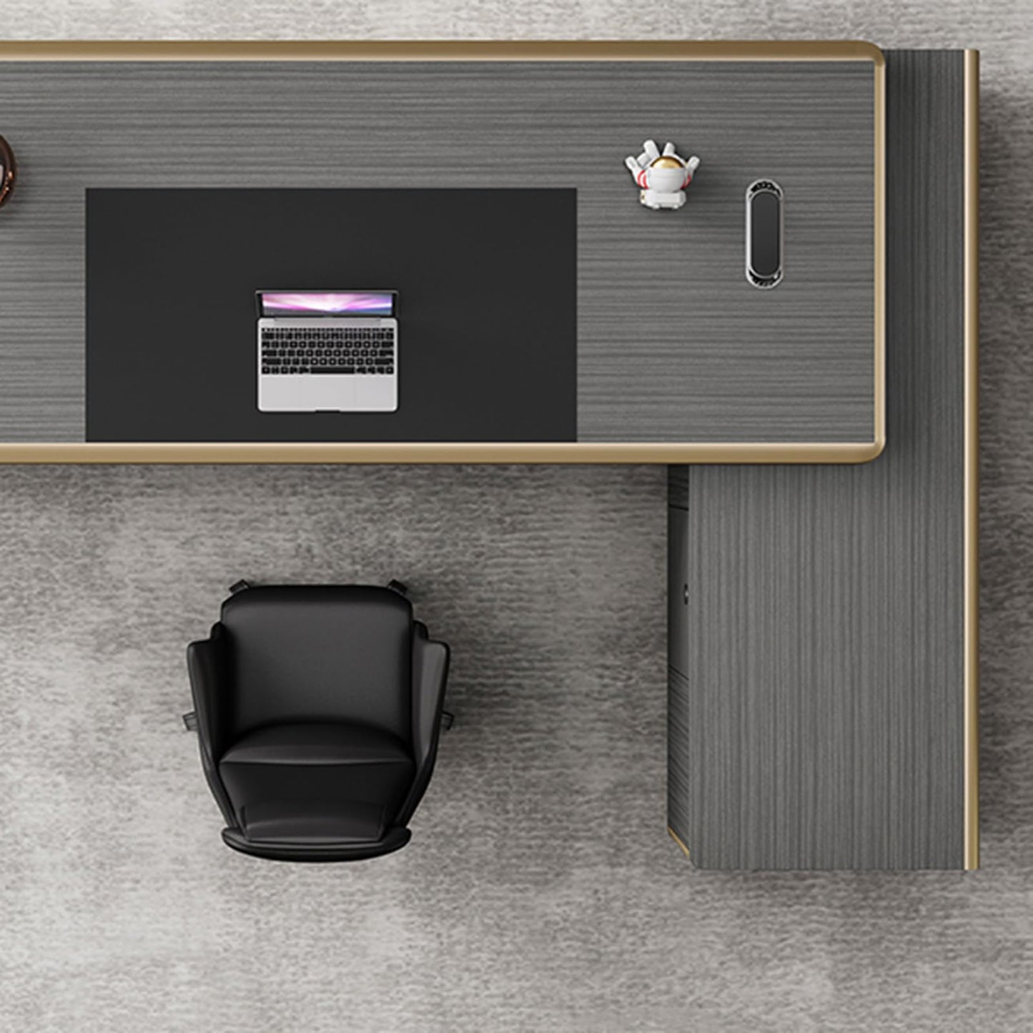 LSIGHTUS Modern Executive Office Desk with Lateral Cabinet, Luxury Wood Reception Desk with Metal Frame, Writing Study Table Business Furniture Set Workstation for CEO Boss Manager
