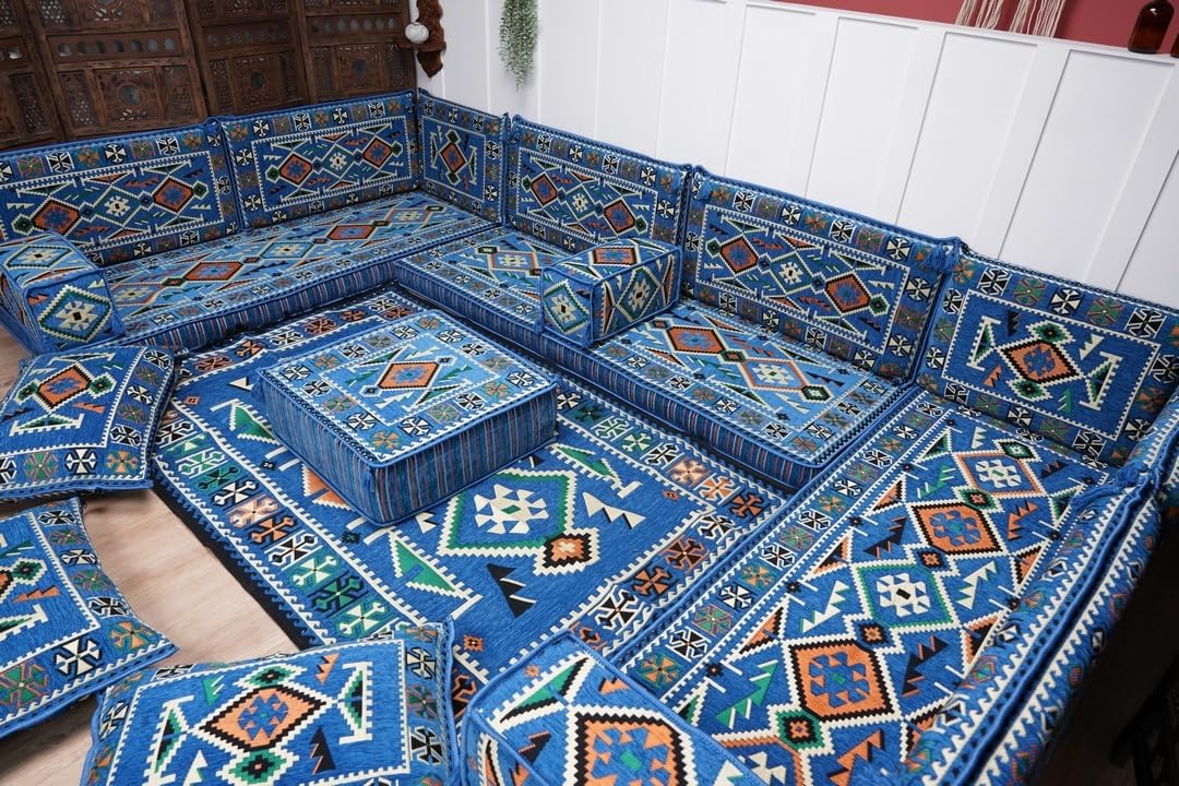 arabicsofa U Shaped Arabic Floor Seating – Handmade Majlis Set– Bohemian Style Sofa