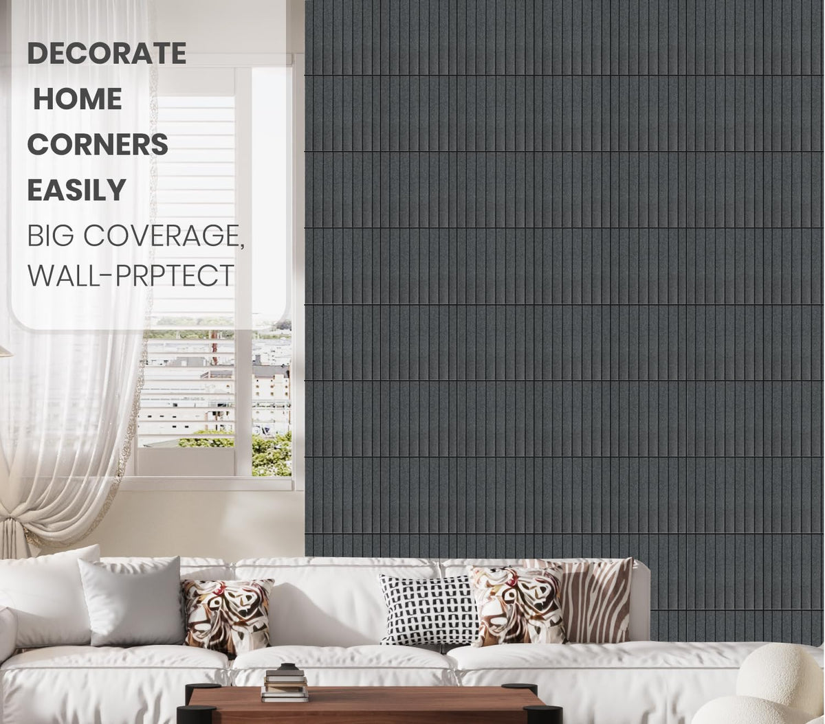 Large Cork Board Alternative 48” X 36” Felt Bulletin Board Tiles, with 30 Pushpins, 60 Adhesive Tabs,12-Pack Slat Wall Paneling, Cork Boards for Office Push Pin Board Felt Board - Dark Gray