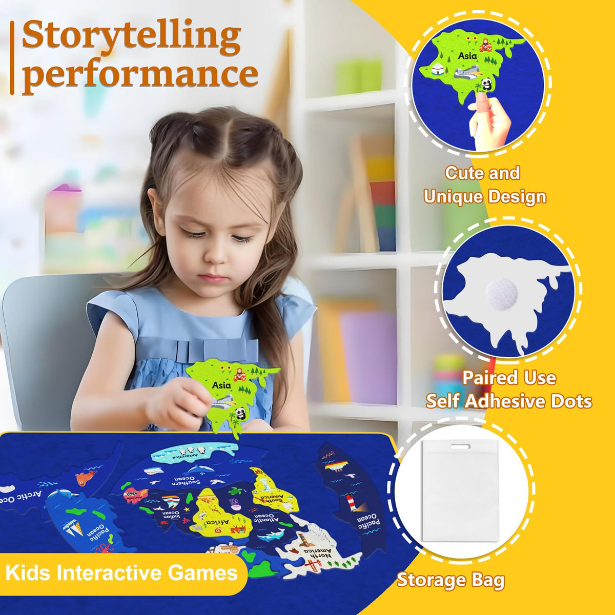 Ai fsem 15 Pcs Continents Puzzle for Kids Felt Story Board Pieces Flannel Board for The Classroom Learning Globe World Map Puzzle for Toddlers