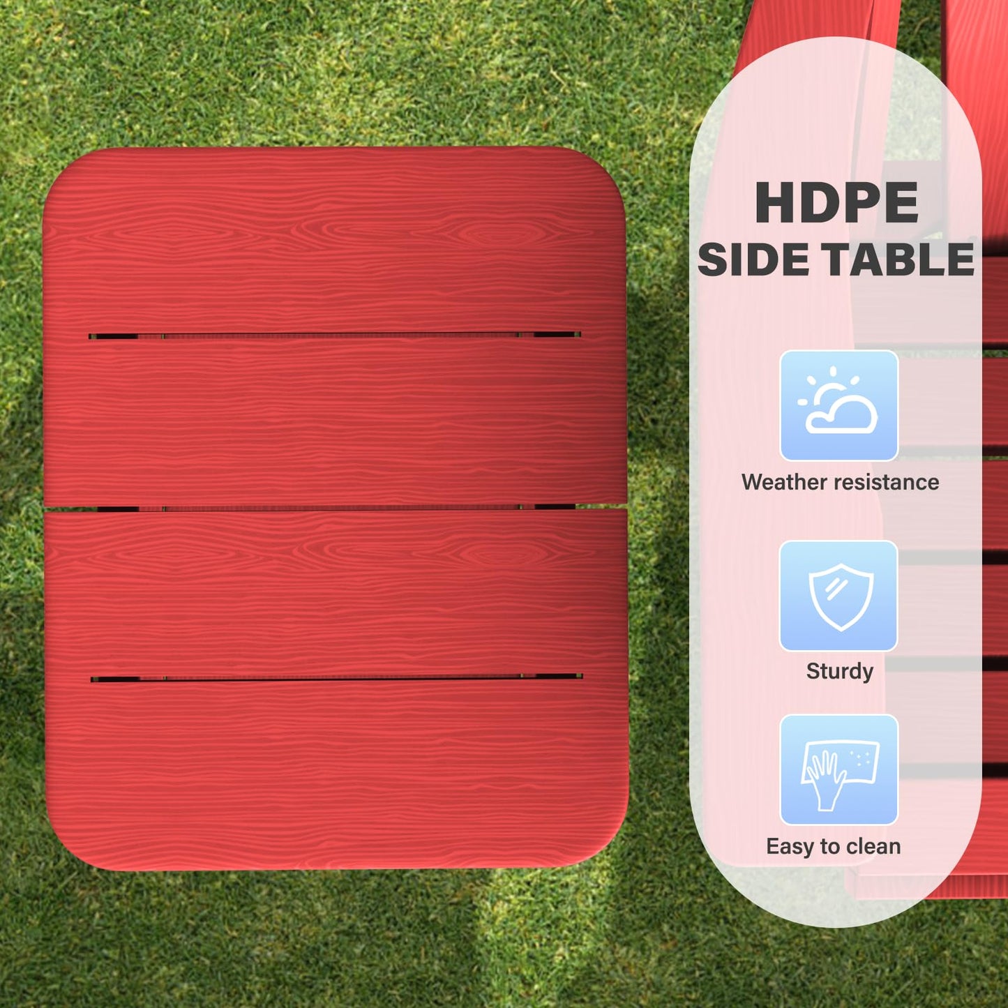 Ayge 17.7" Double Outdoor Side Table, Rectangular HDPE Adirondack End Table for Patio, Lawn, Pool, Garden, Backyard，Red