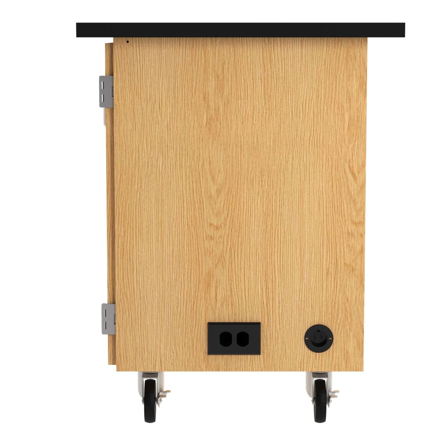 Diversified Spaces Portable Mobile Science Classroom Teacher Instructor Desk, Black Chemguard Table Top, Storage Cabinet, Oak Finish, 48"W x 28"D x 36"H, Made in the USA