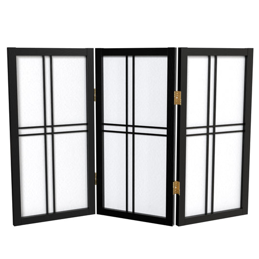 2 ft. Short Desktop Double Cross Shoji Screen - Black - 3 Panels