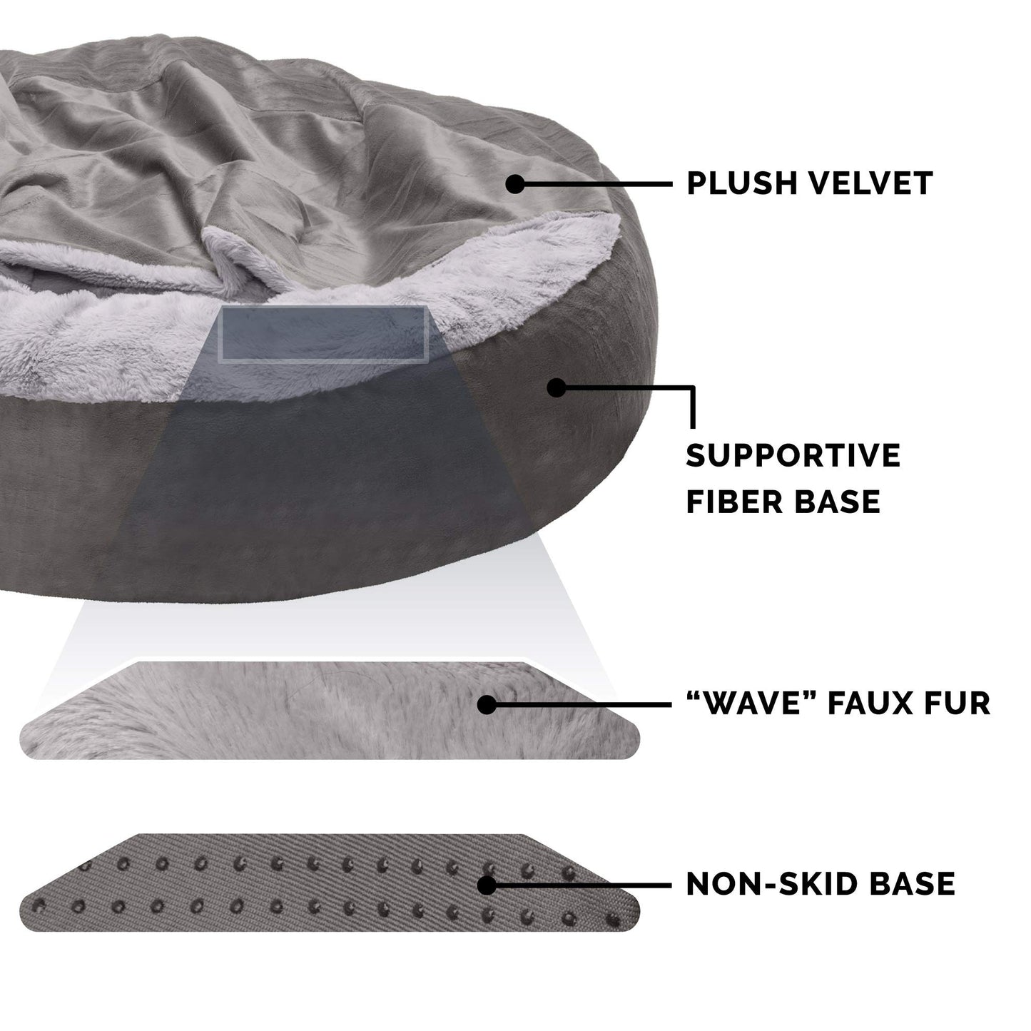 Furhaven 24" Round Calming Donut Dog Bed for Indoor Cats & Small Dogs, Washable, For Dogs Up to 20 lbs - Plush Velvet Waves Hooded Donut Bed - Dark Gray, Small