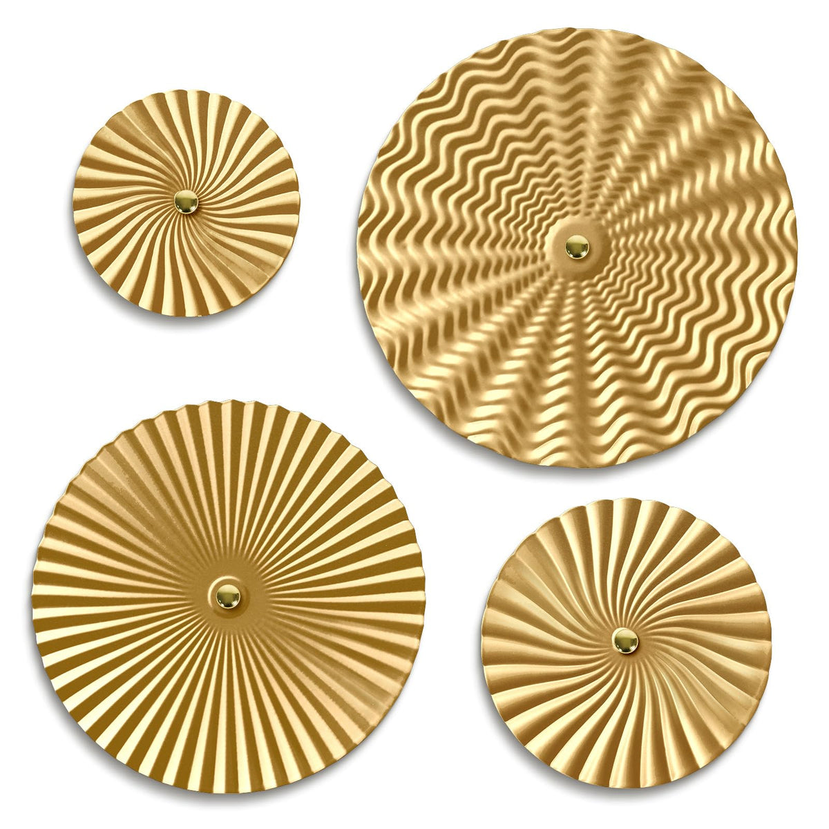 Putuo Decor 12" Starburst Metal Wall Art Set of 4, Round Ripple Hanging Sculptures in Varying Sizes, Textured Iron Wall Accents for Modern Living Room, Bedroom, Entryway or Office
