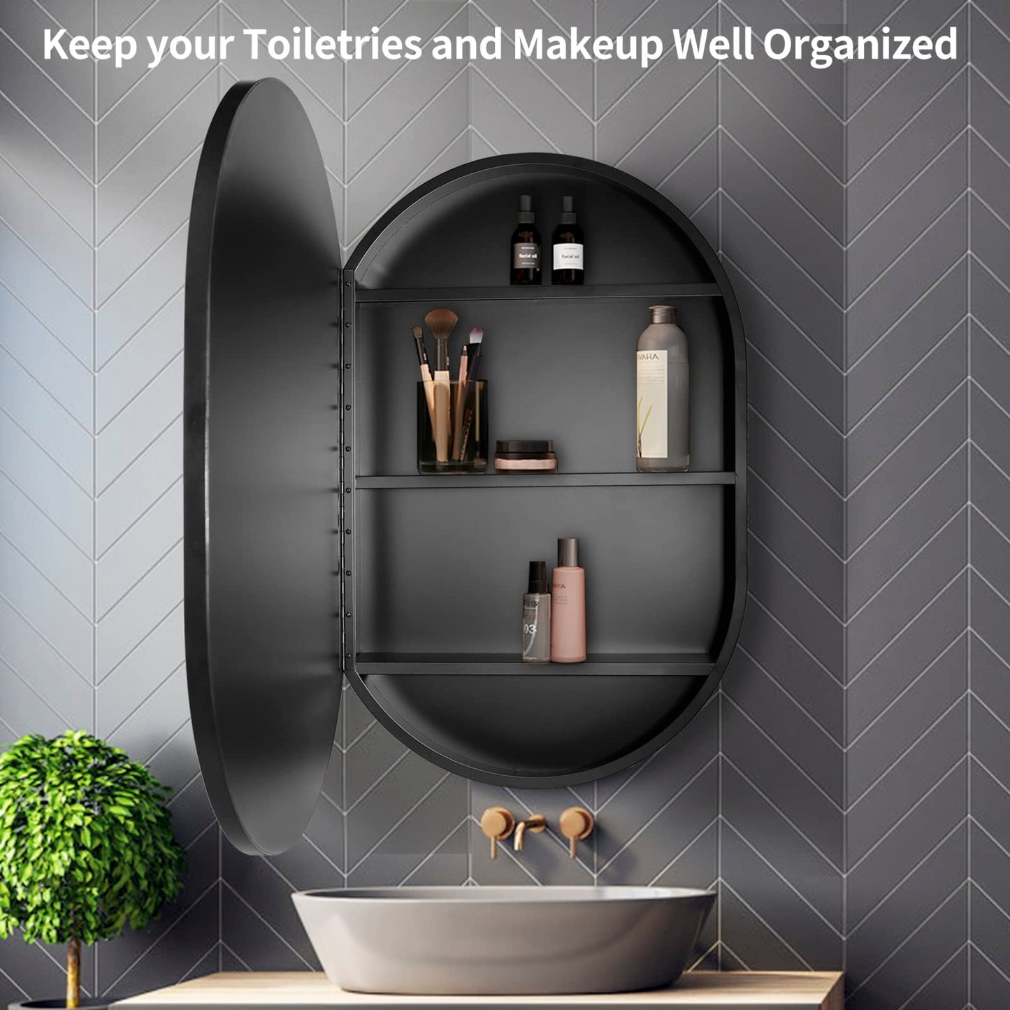 Movo 21 Inch x 31Inch Oval Medicine Cabinet Mirror Bathroom Wall Storage Cabinet Mirror Surface Mount Installation