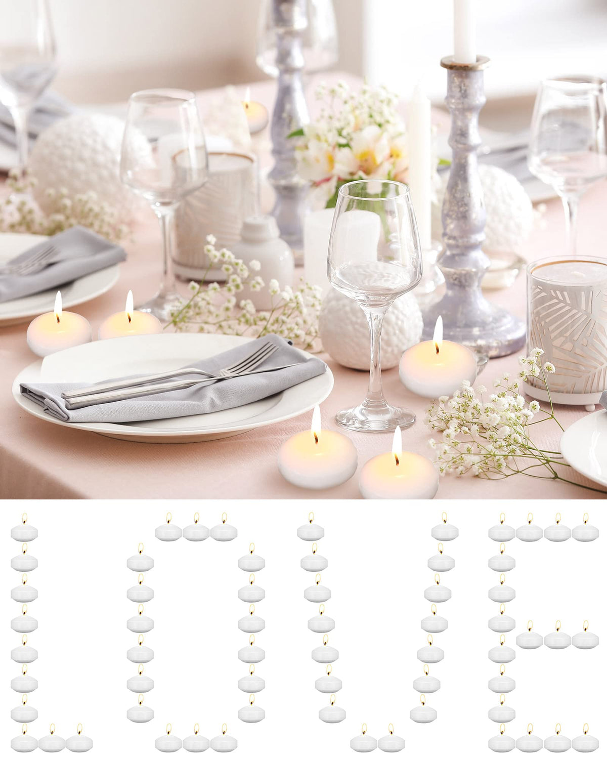 Qunclay 100 Pieces 1.65 Inch Floating Candles Unscented Dripless Tealight Candles Home Decorations Cute Elegant Candle Centerpieces at Wedding for Vases Party Accessories