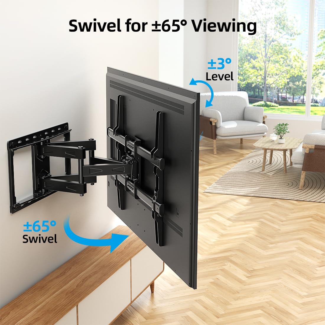 HOME VISION Full Motion TV Wall Mount with Soundbar Bracket for 32-85 Inch Flat/Curved TVs, Dual Articulating Arms Swivel Tilt Level, Max VESA 600x400mm, Fits 16" Studs, Holds up to 132lbs